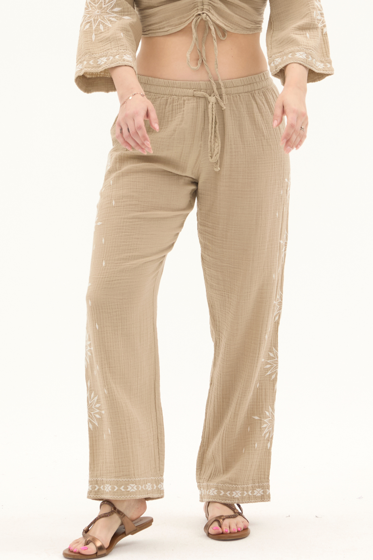 Müslin Vizon Beli Lastikli Yazlık Kadın Pantolon