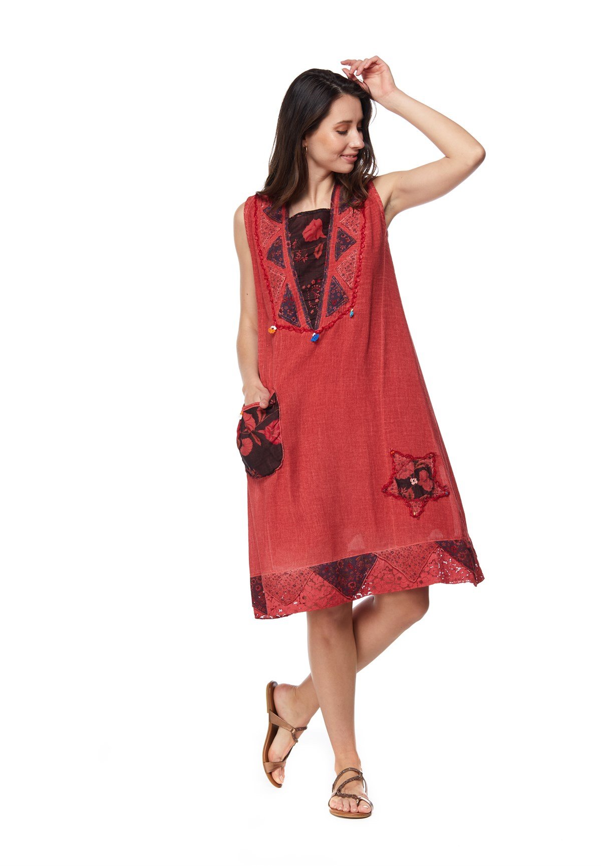 Nar Çiçeği Kolsuz Yasemen Elbise