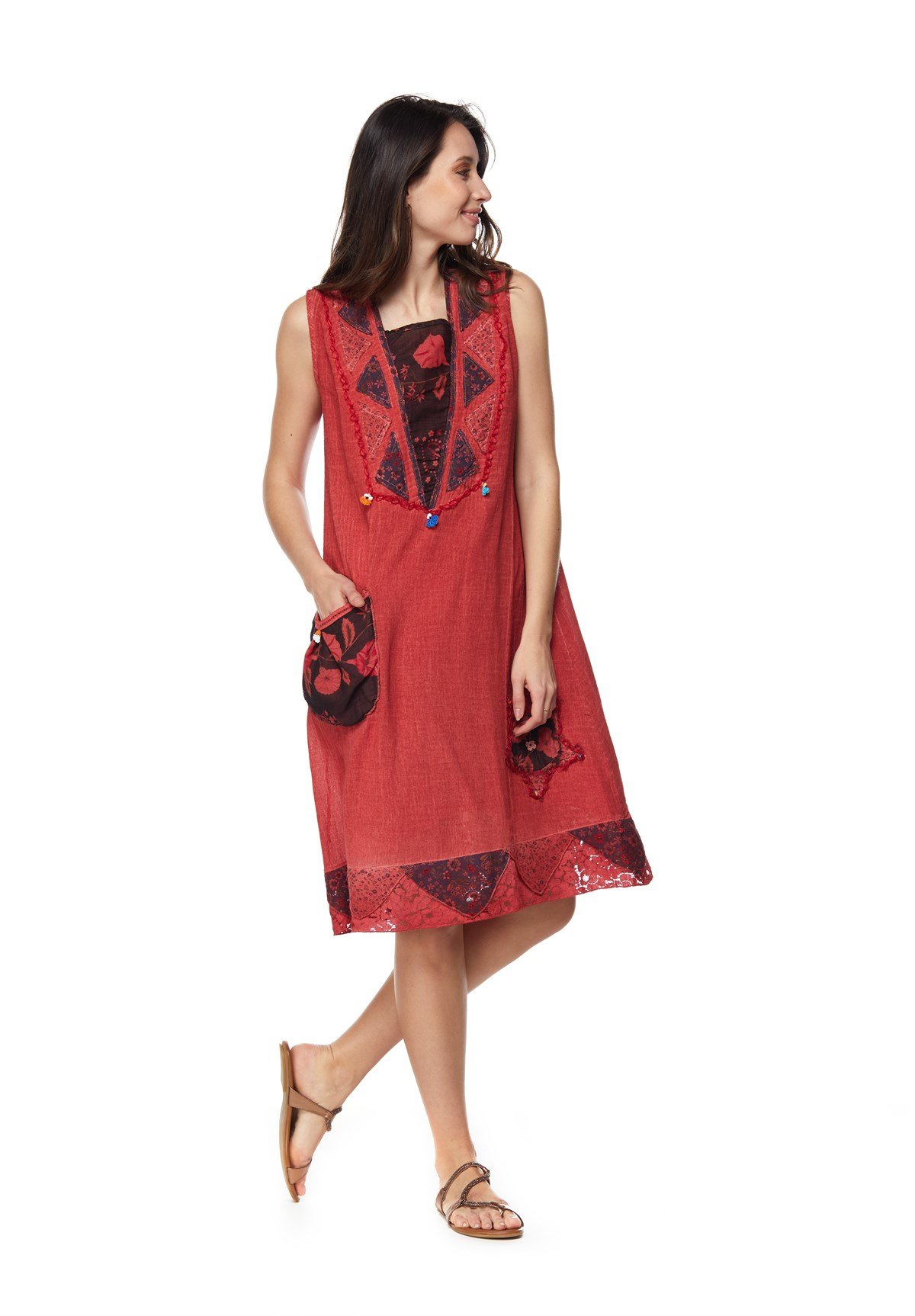 Nar Çiçeği Kolsuz Yasemen Elbise