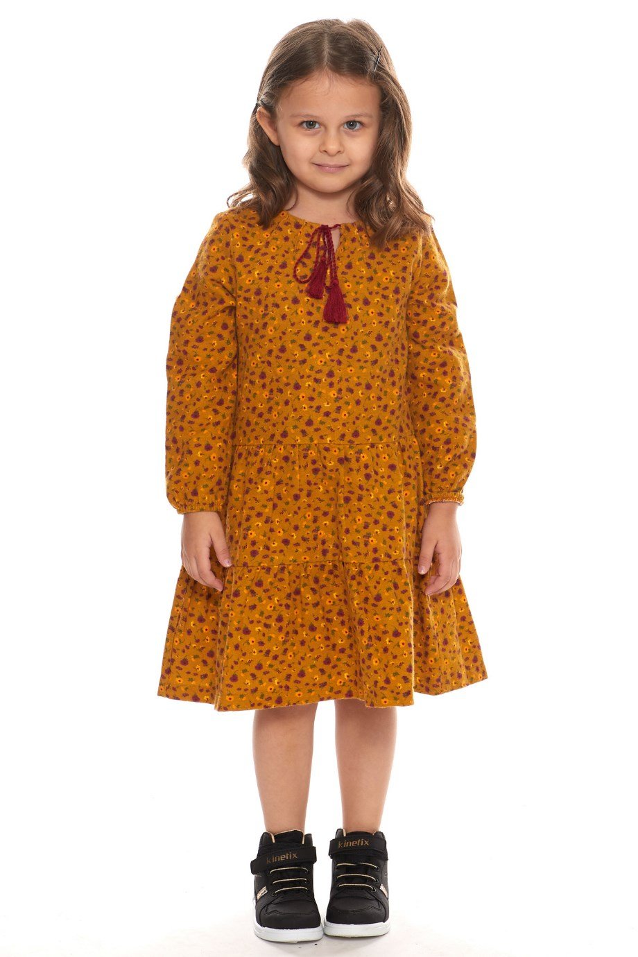 Newbutix Hardal Çocuk Uzun Kol Pazen  Püskül Yaka  Çocuk Elbise 
