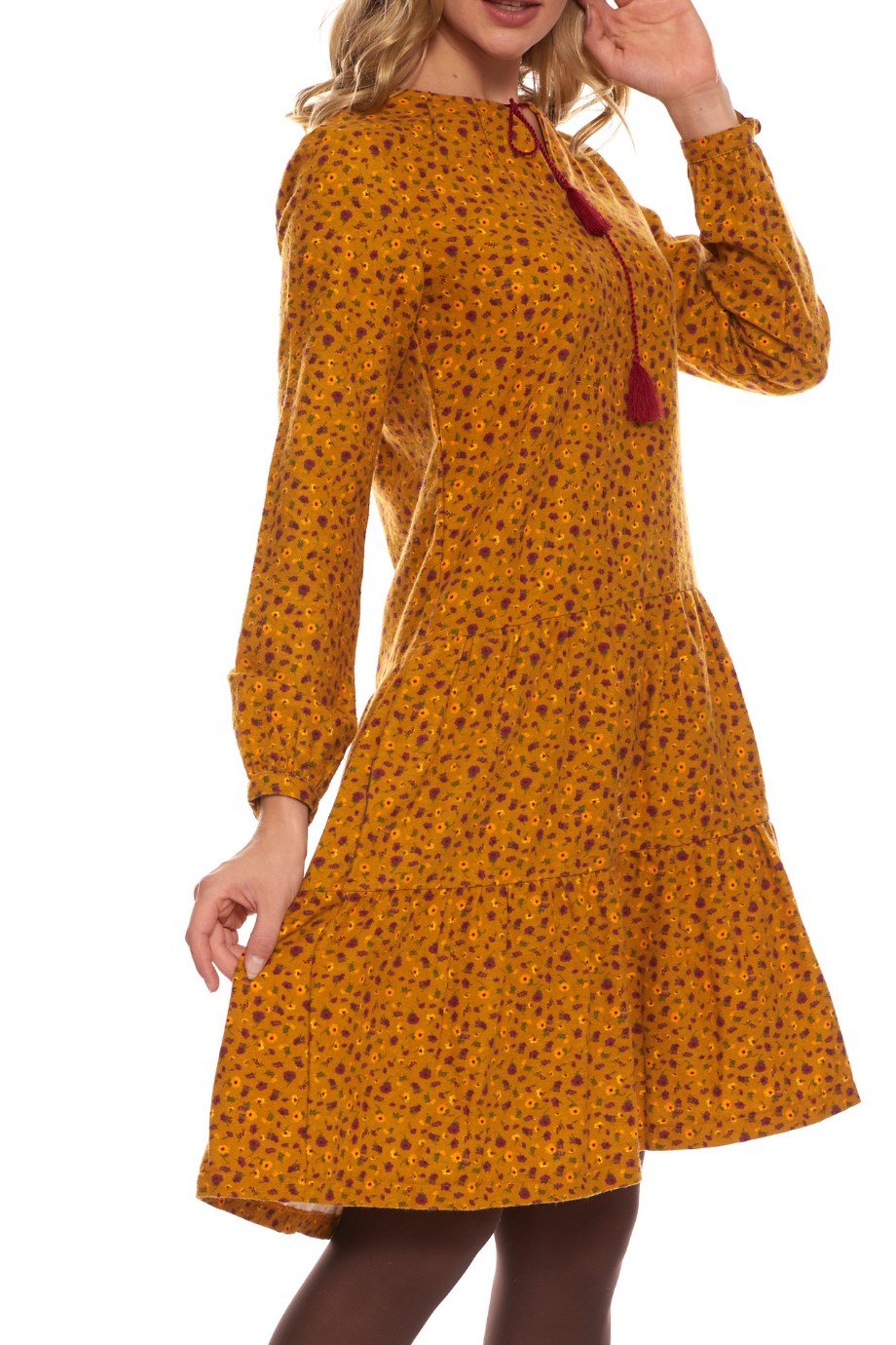 Newbutix Hardal Çocuk Uzun Kol Pazen  Püskül Yaka  Çocuk Elbise 