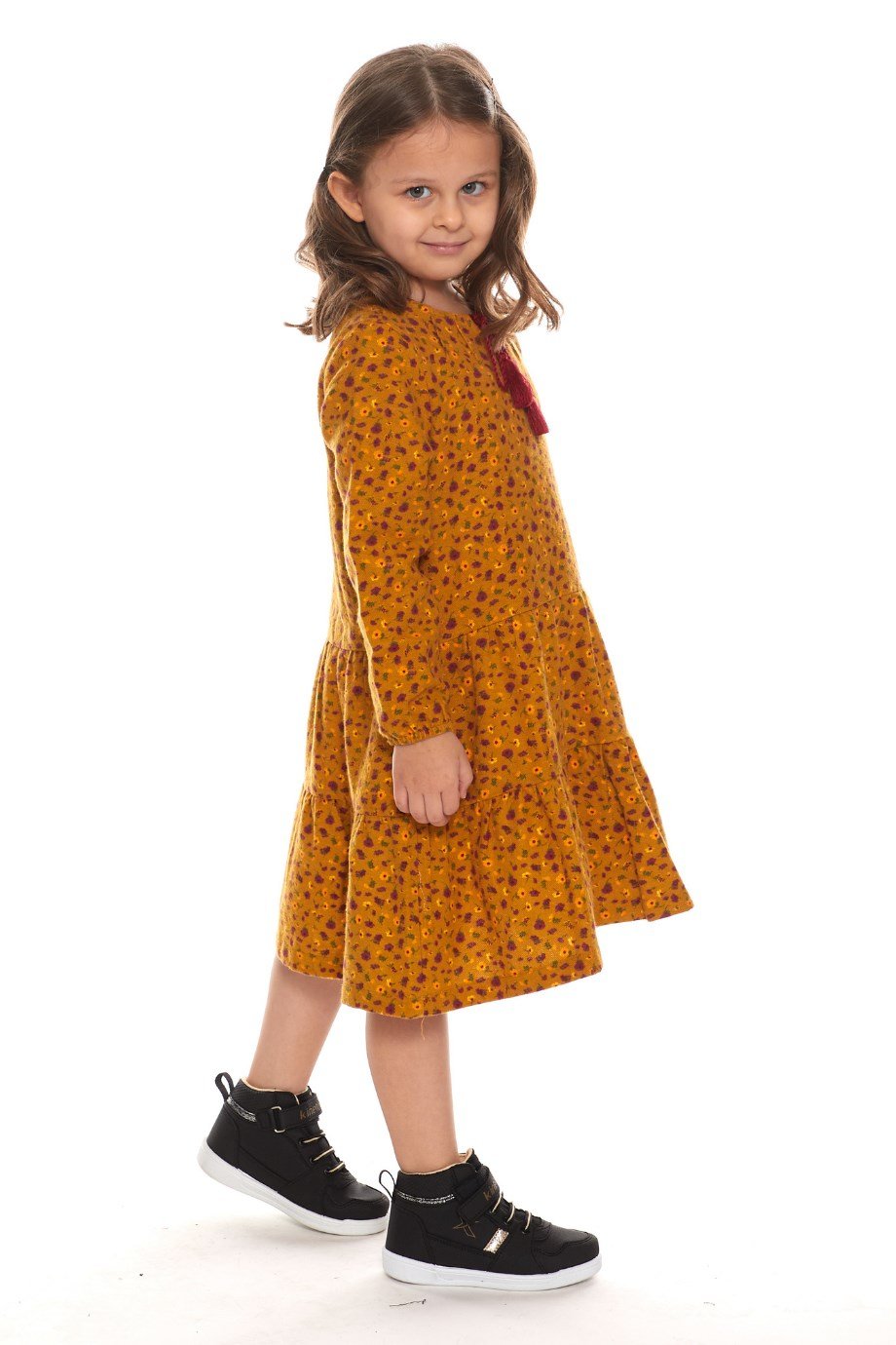 Newbutix Hardal Çocuk Uzun Kol Pazen  Püskül Yaka  Çocuk Elbise 