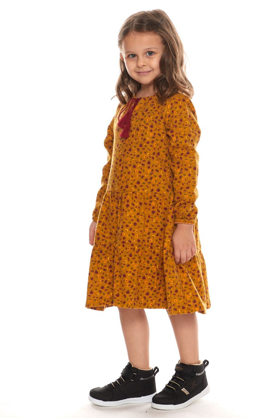 Newbutix Hardal Çocuk Uzun Kol Pazen  Püskül Yaka  Çocuk Elbise 