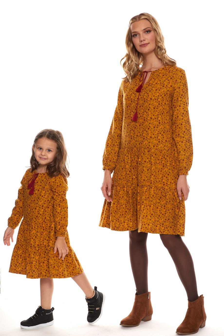 Newbutix Hardal Çocuk Uzun Kol Pazen  Püskül Yaka  Çocuk Elbise 