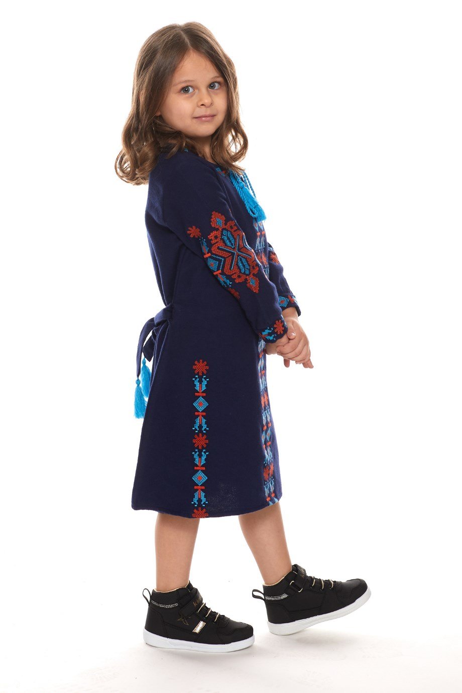 Newbutix Lacivert Uzun Kol Pazen Nakışlı  Çocuk Elbise