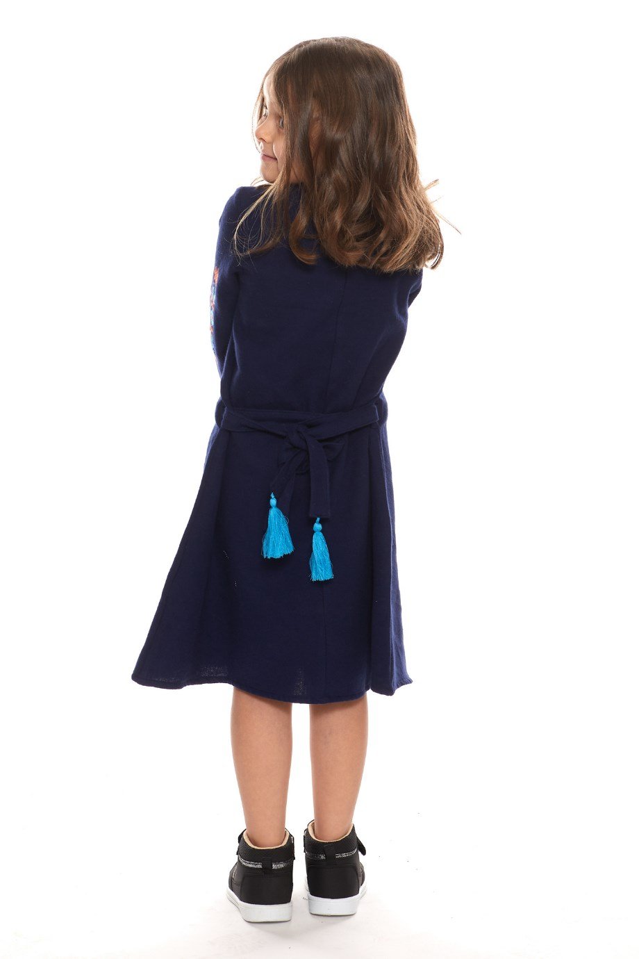 Newbutix Lacivert Uzun Kol Pazen Nakışlı  Çocuk Elbise