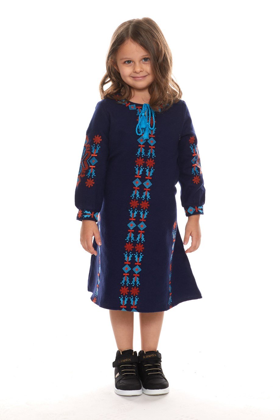 Newbutix Lacivert Uzun Kol Pazen Nakışlı  Çocuk Elbise