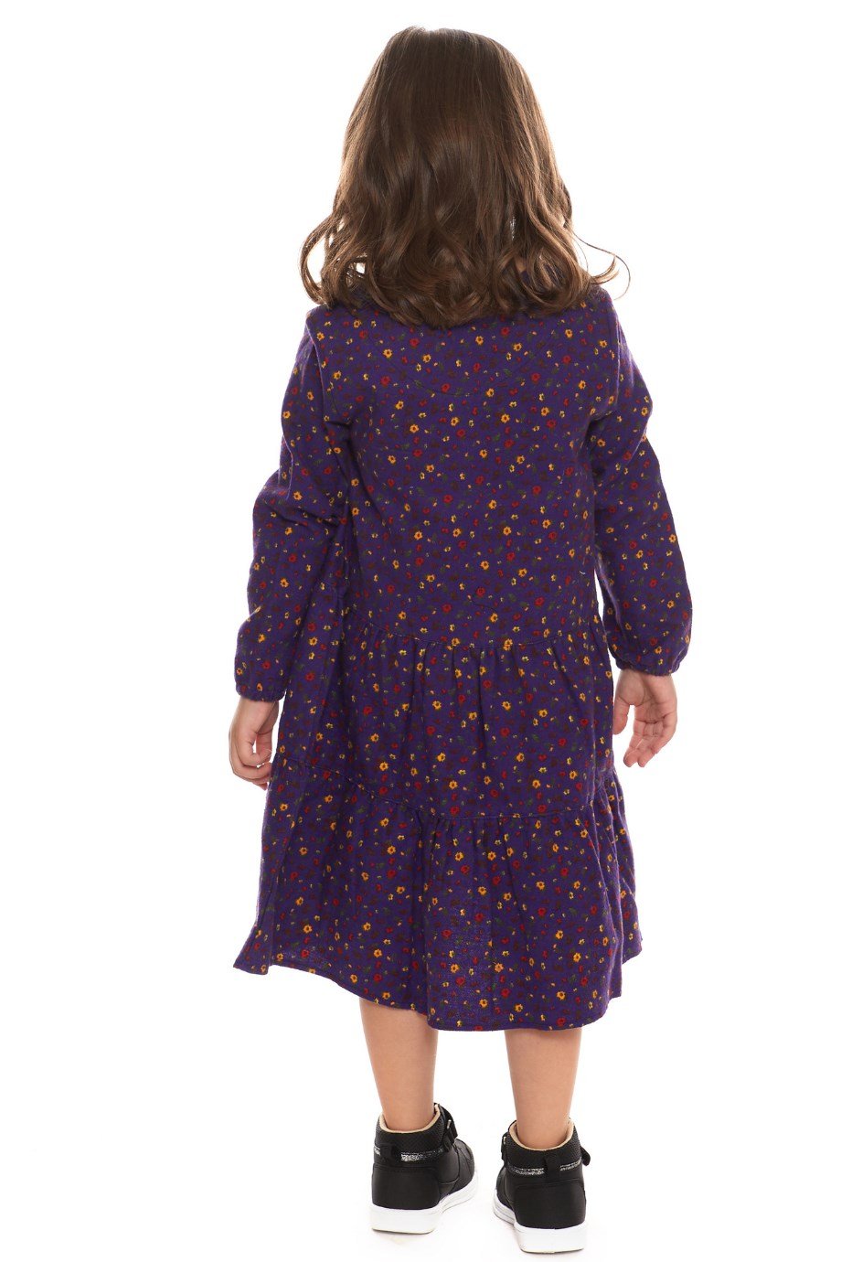 Newbutix Mor Uzun Kol Pazen  Püskül Yaka  Çocuk Elbise 