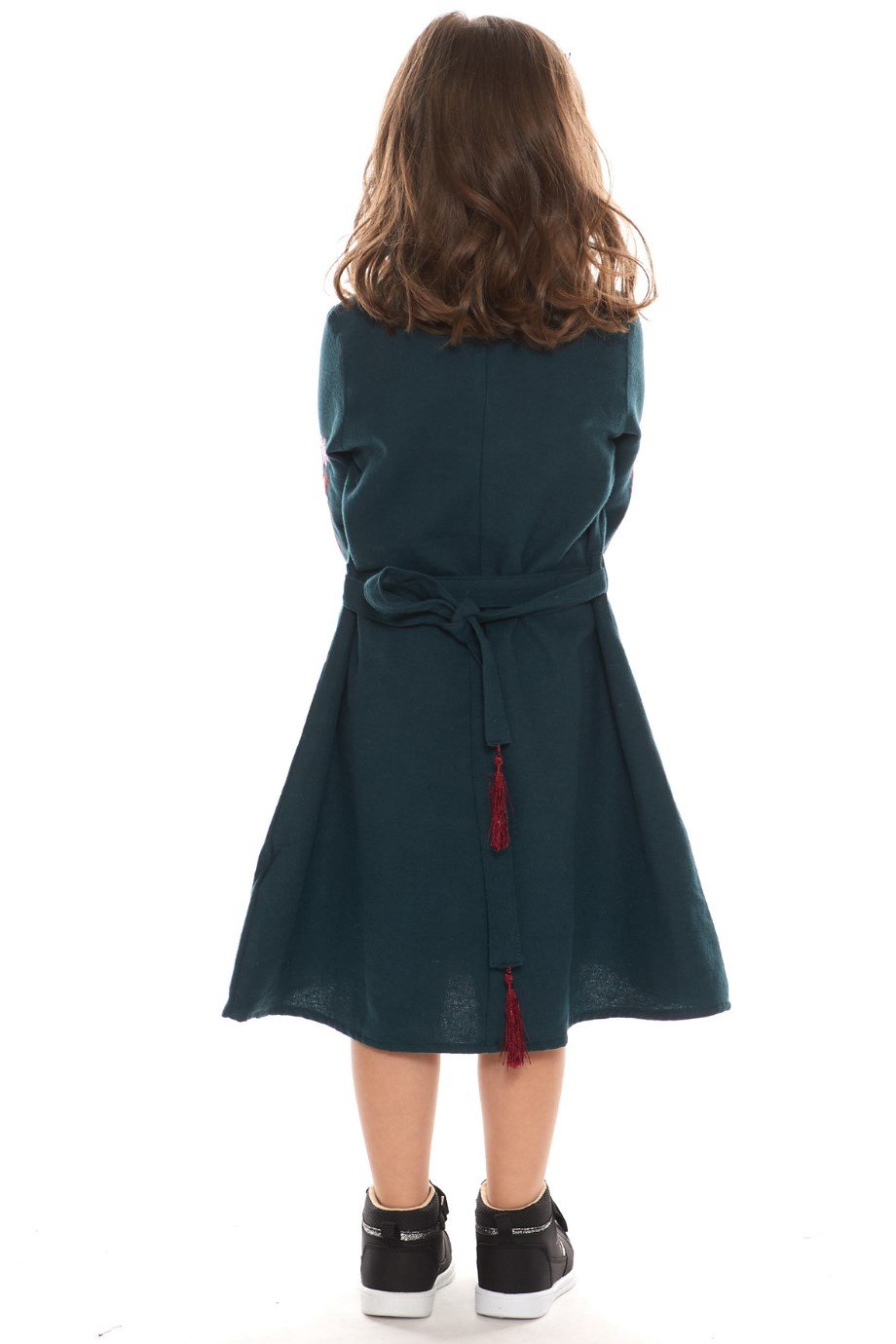 Newbutix Petrol Uzun Kol Pazen Nakışlı  Çocuk Elbise