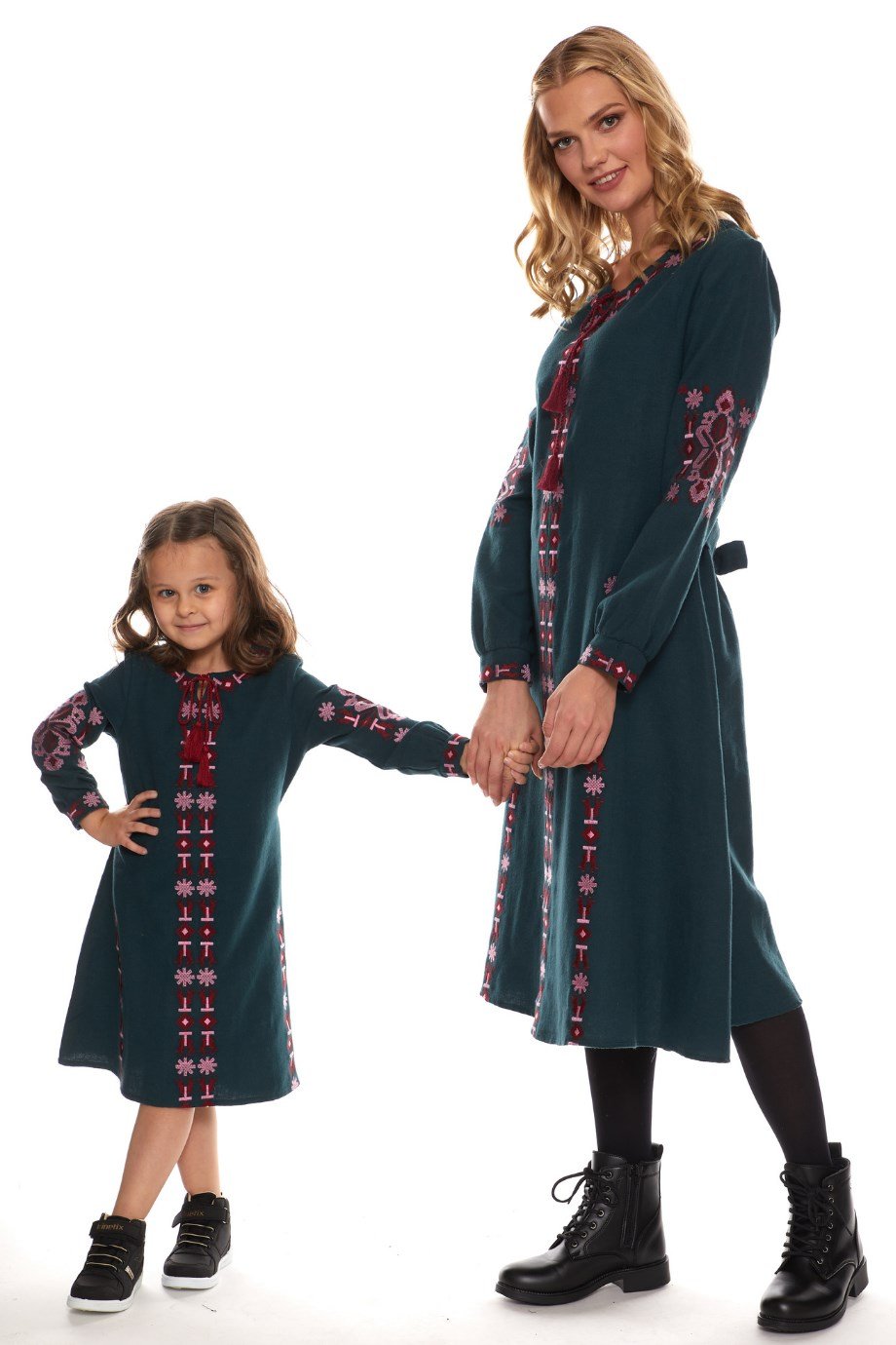 Newbutix Petrol Uzun Kol Pazen Nakışlı  Çocuk Elbise