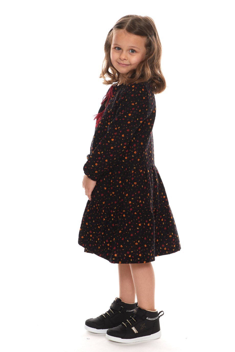 Newbutix Siyah Uzun Kol Pazen  Püskül Yaka  Çocuk Elbise 