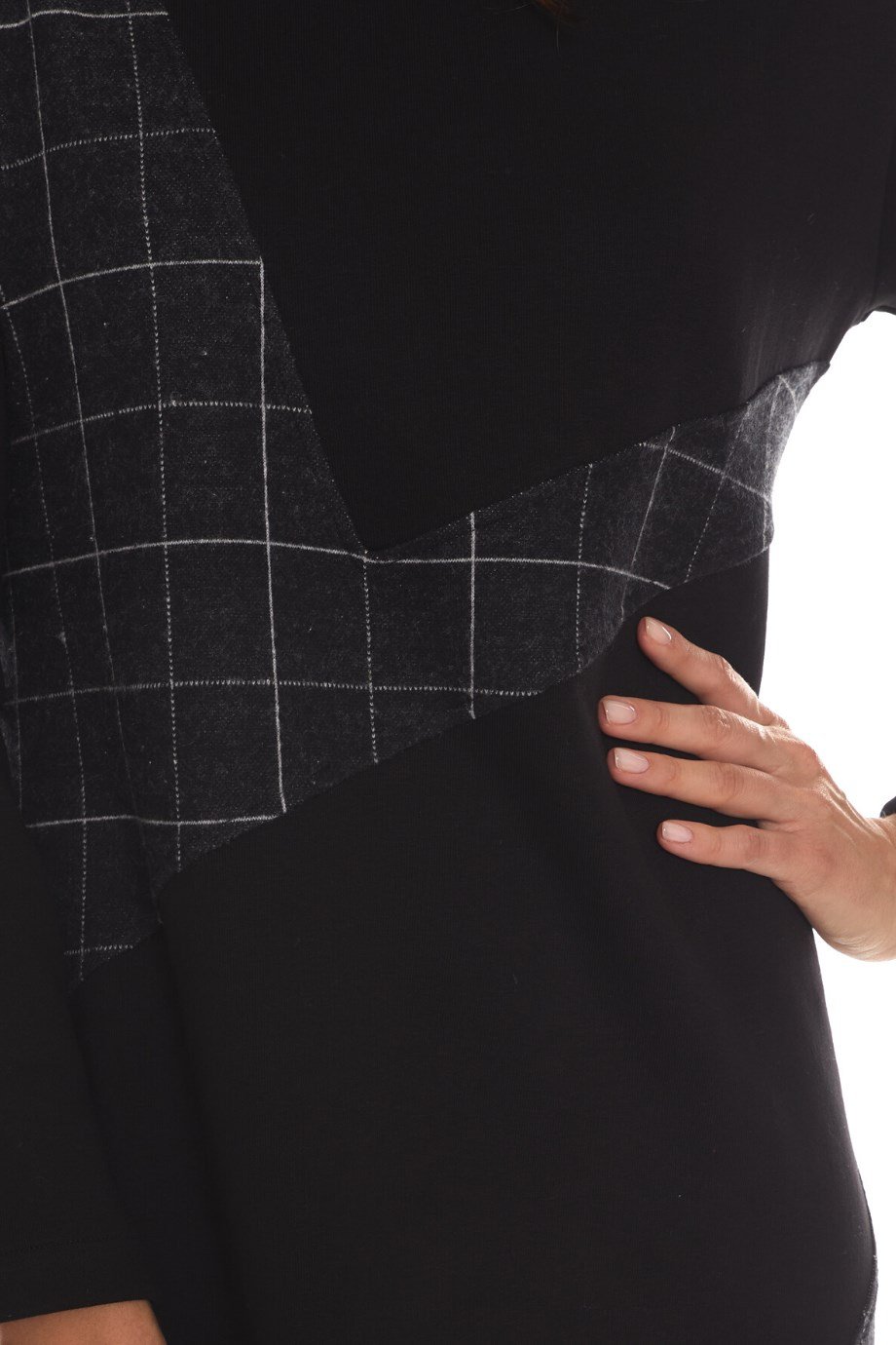 Newbutix Uzun Kol Pazen Siyah Kare Desen Nehir  Elbise 