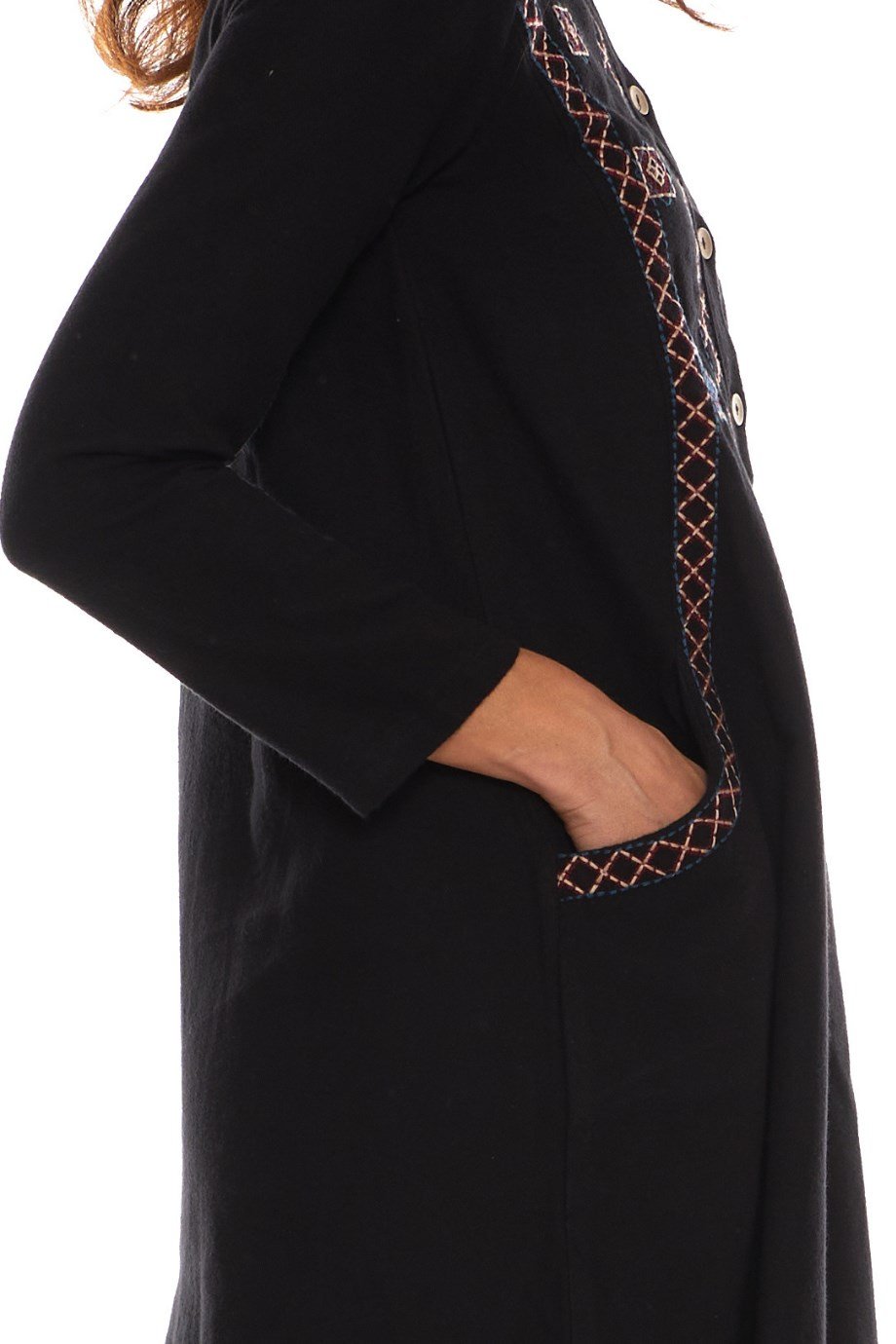 Newbutix Uzun Kol Pazen Siyah Nakışlı Uzun Elbise