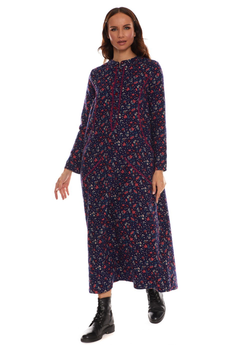 Newbutix Uzun Kol Sudem Lacivert  Pazen Çiçek Desen 