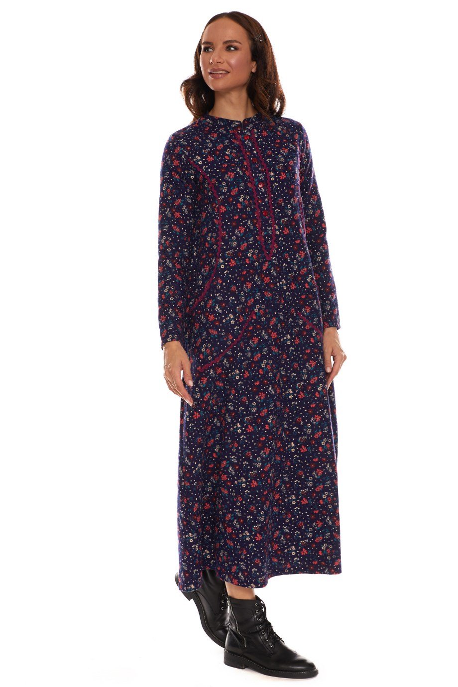 Newbutix Uzun Kol Sudem Lacivert  Pazen Çiçek Desen 