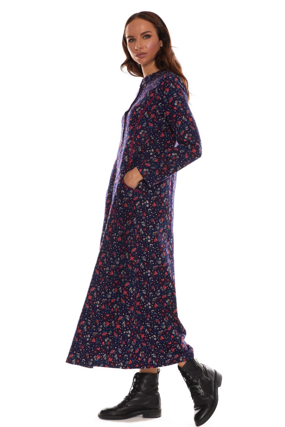 Newbutix Uzun Kol Sudem Lacivert  Pazen Çiçek Desen 