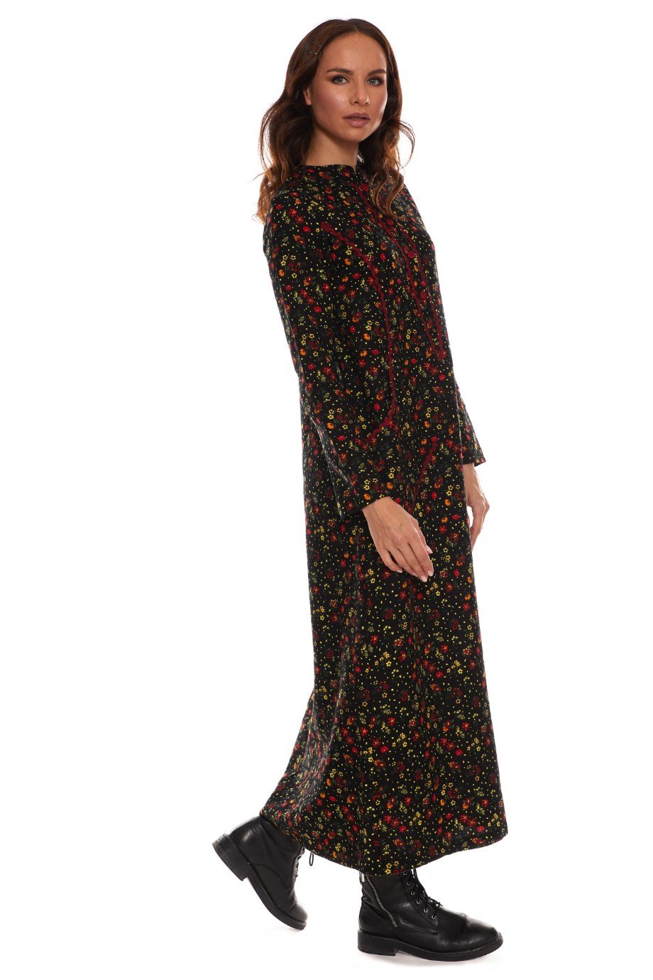 Newbutix Uzun Kol Sudem Siyah  Pazen Çiçek Desen 