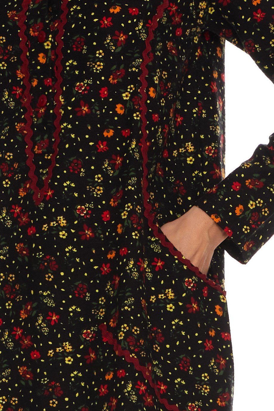 Newbutix Uzun Kol Sudem Siyah  Pazen Çiçek Desen 