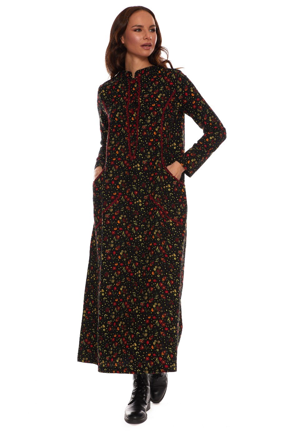 Newbutix Uzun Kol Sudem Siyah  Pazen Çiçek Desen 