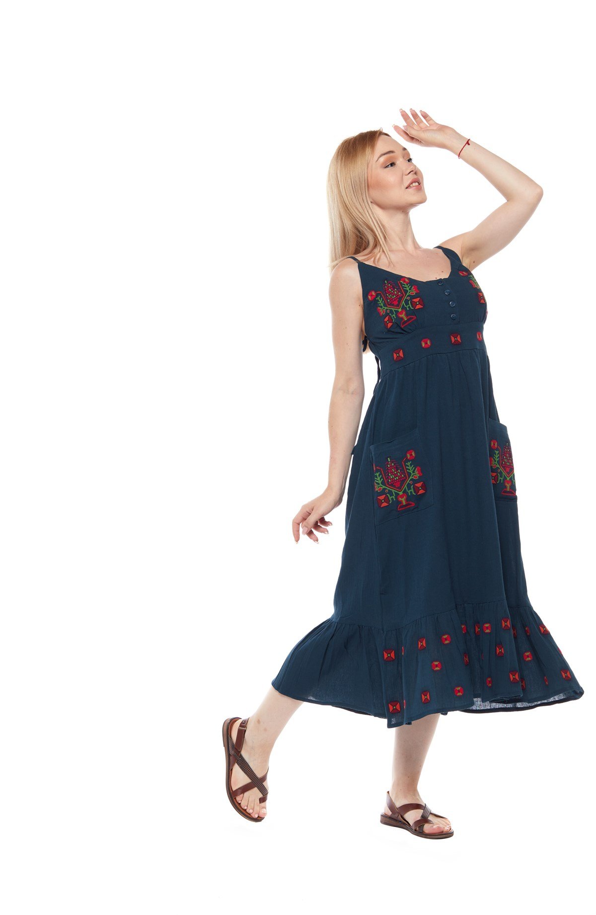 Otantik Askılı Nakışlı Elbise