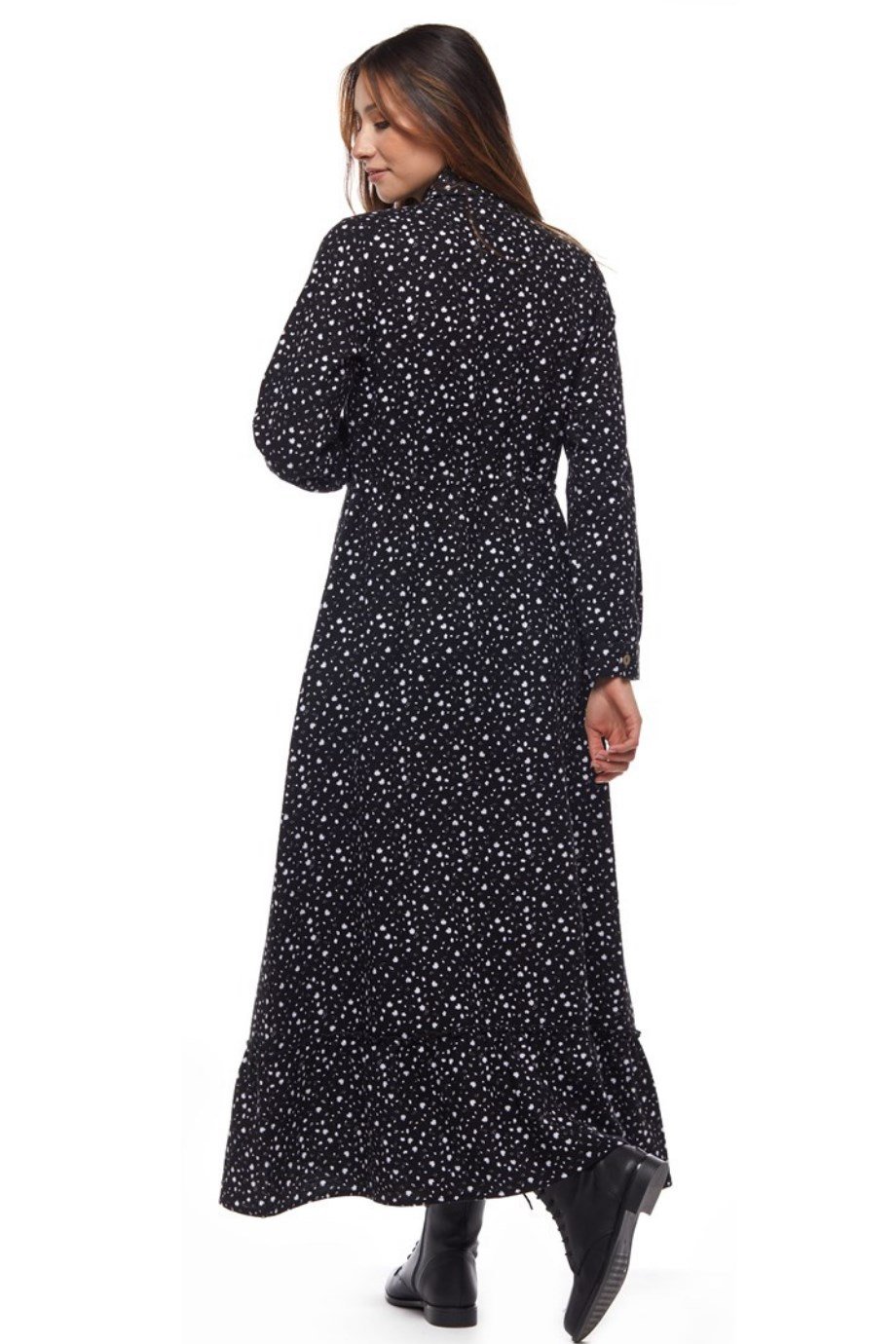 Pazen Beyaz Çıtır Desen Uzun Elbise