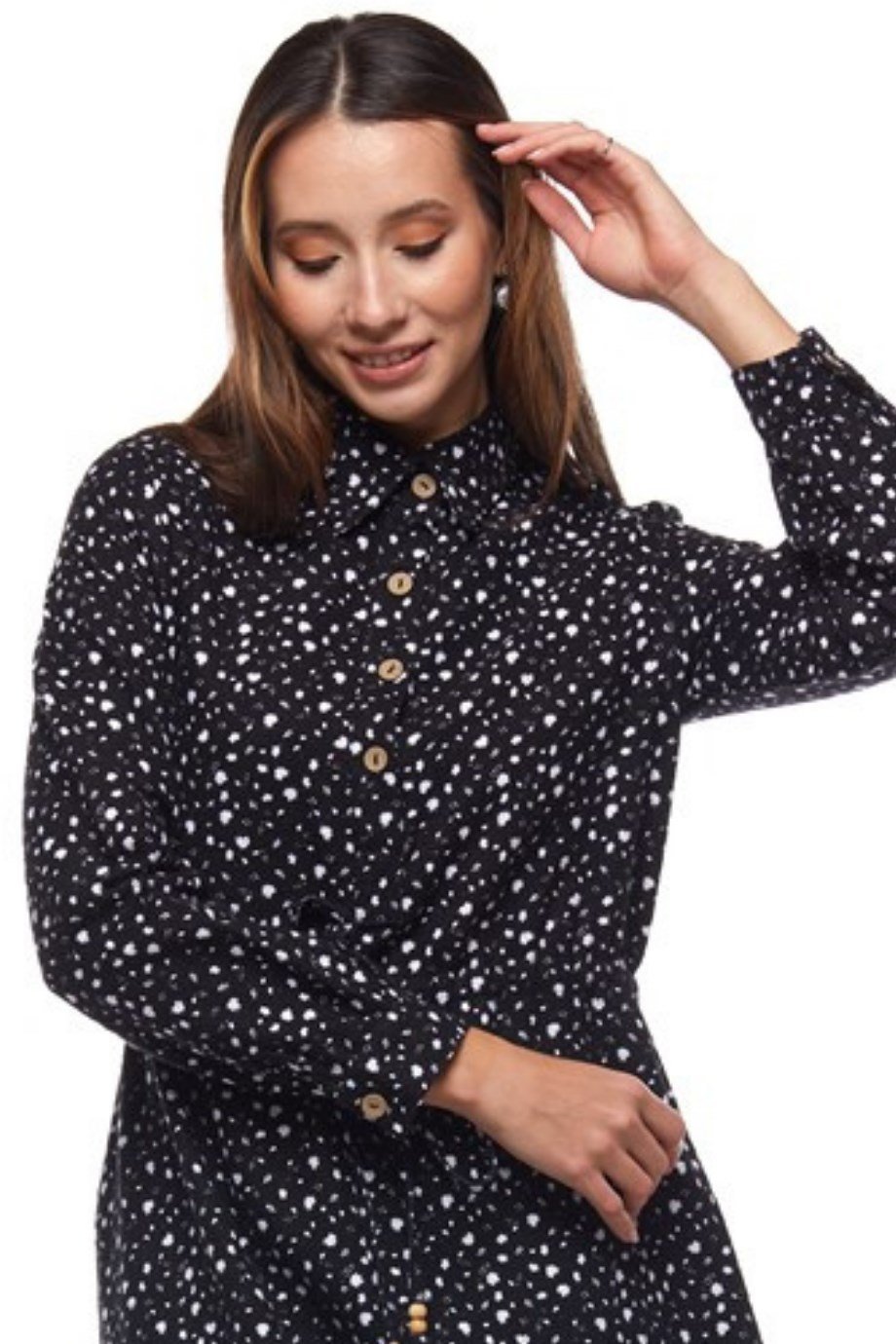 Pazen Beyaz Çıtır Desen Uzun Elbise