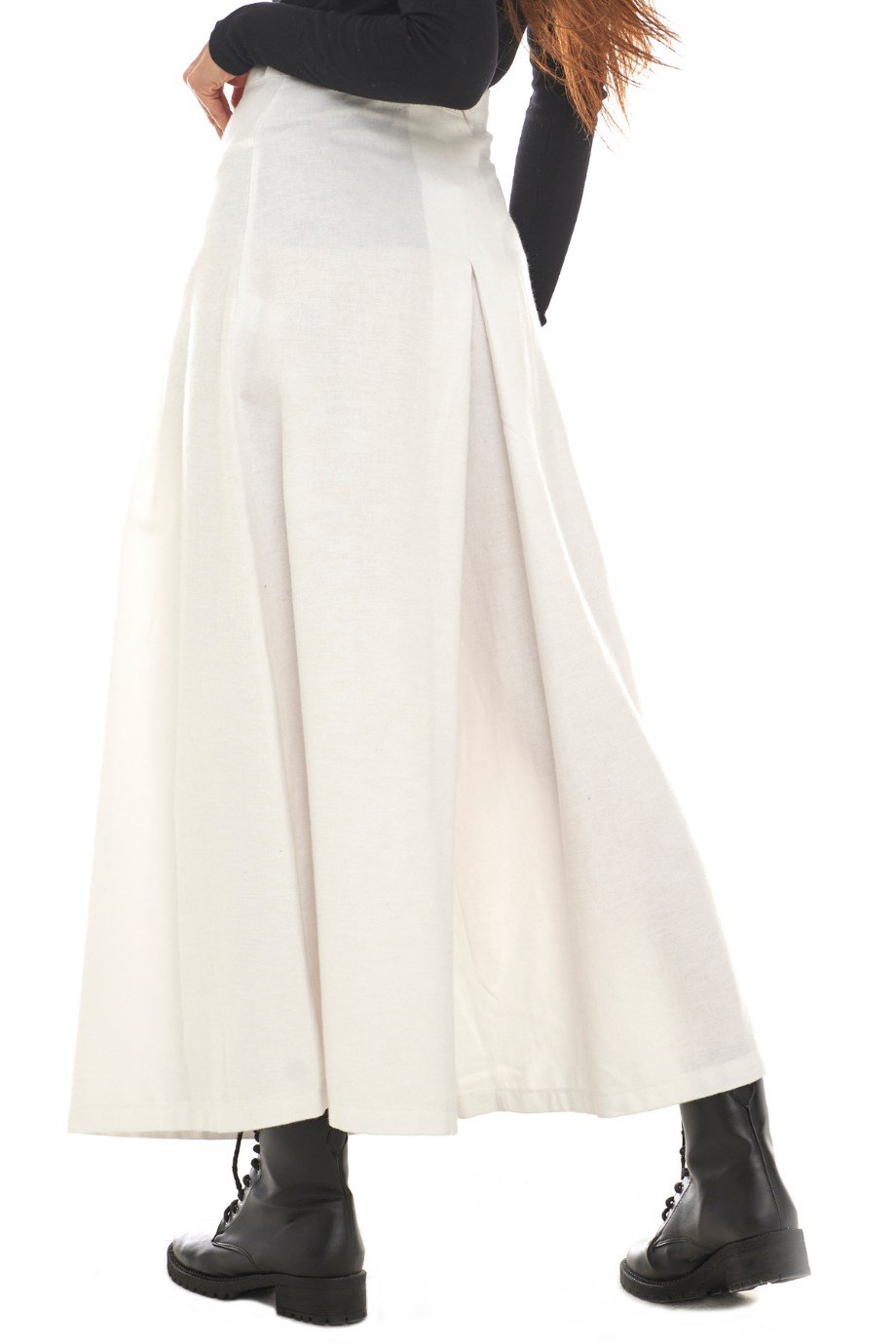 Pazen Beyaz Pileli Geniş Paça Pantolon