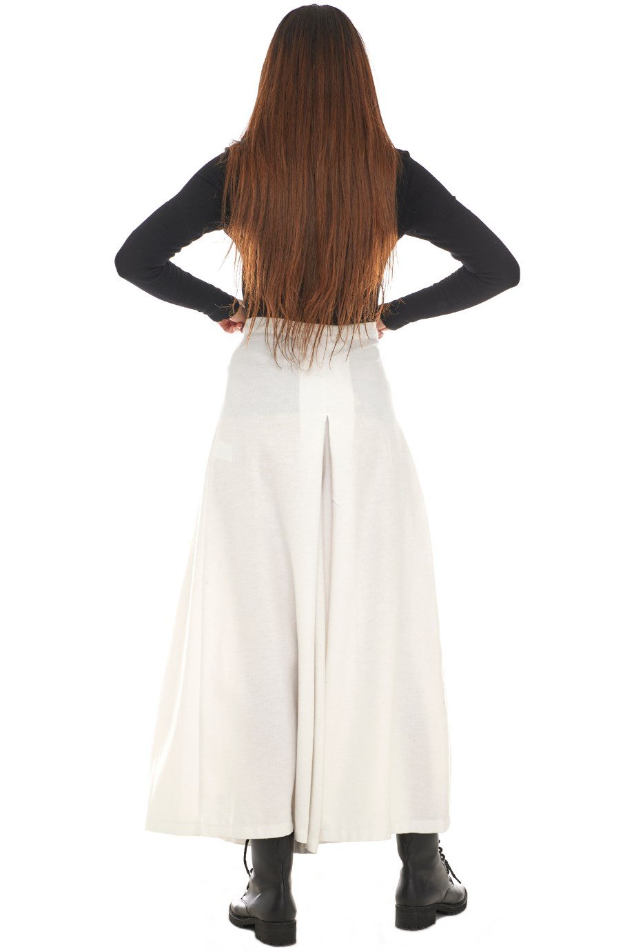 Pazen Beyaz Pileli Geniş Paça Pantolon