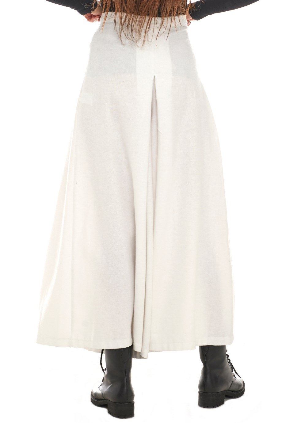 Pazen Beyaz Pileli Geniş Paça Pantolon