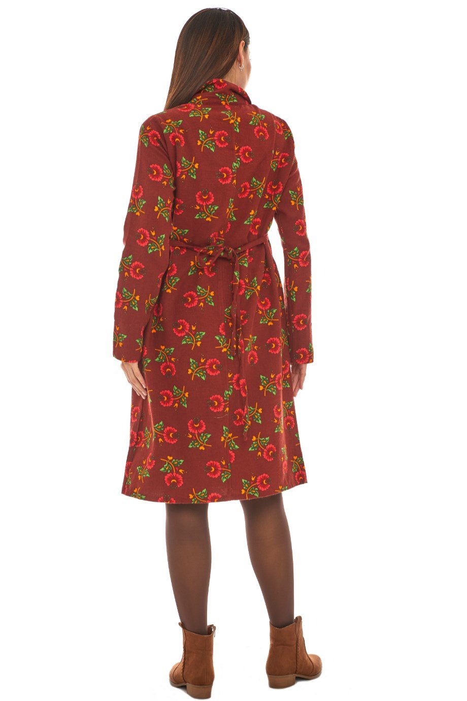 Pazen Bordo Çiçek Desenli Cepli Elbise