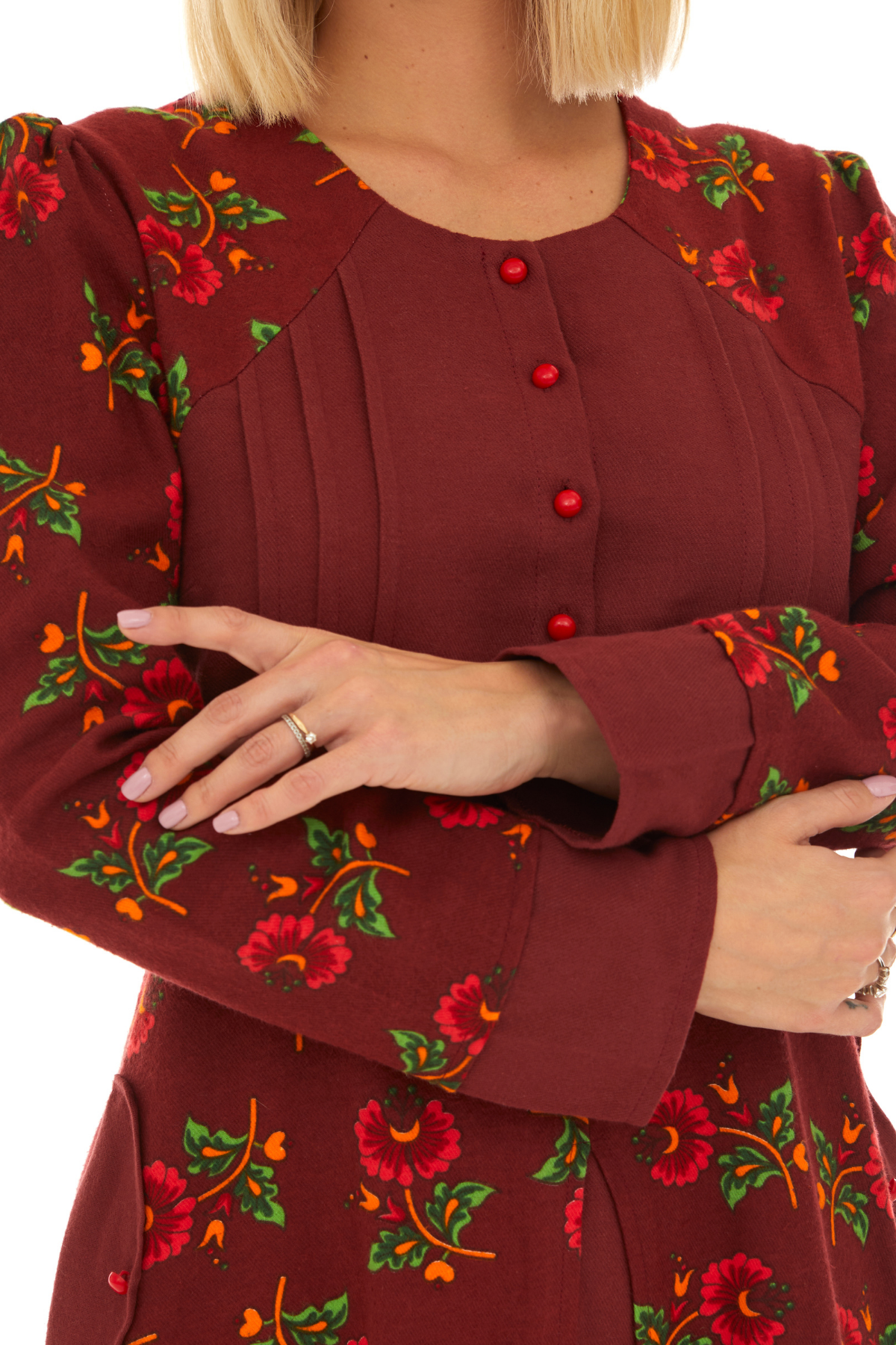 Pazen Bordo Çiçekli Sonbahar ve Kışlık Elbise