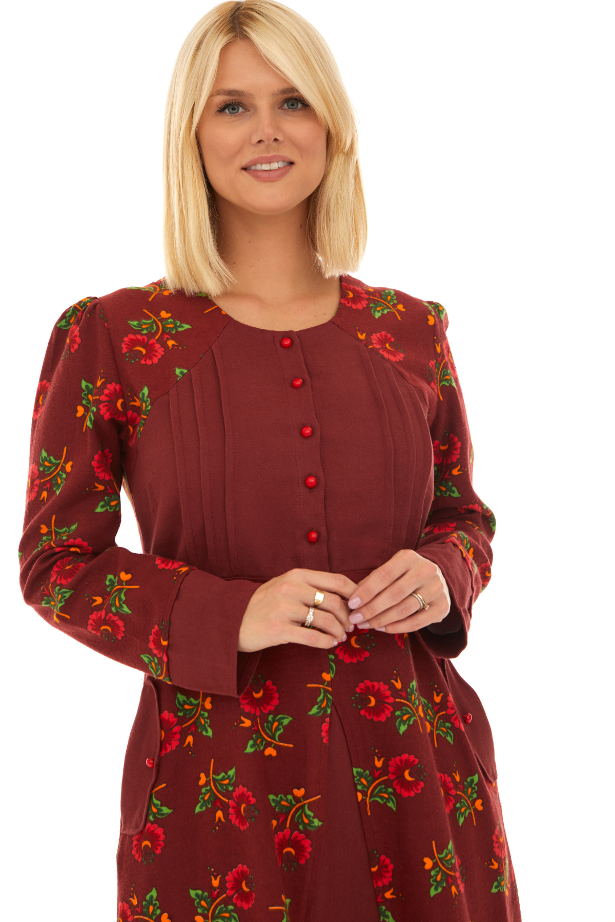 Pazen Bordo Çiçekli Sonbahar ve Kışlık Elbise