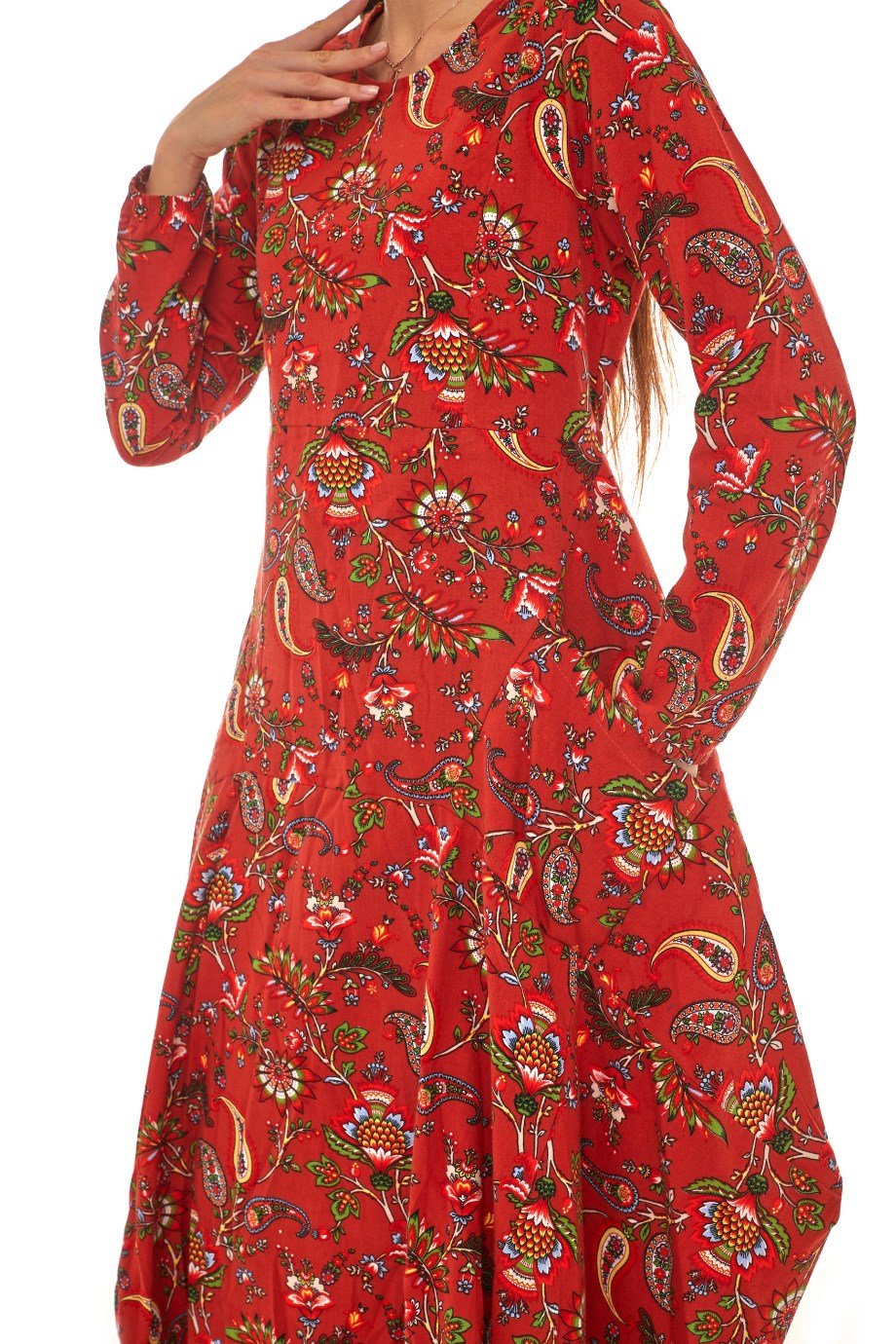 Pazen Bordo Desenli Uzun Elbise