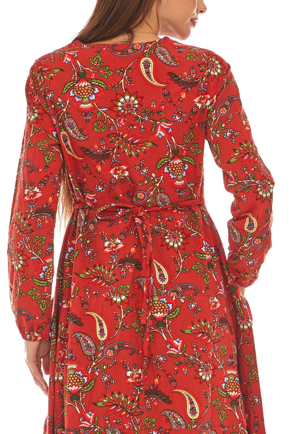 Pazen Bordo Desenli Uzun Elbise