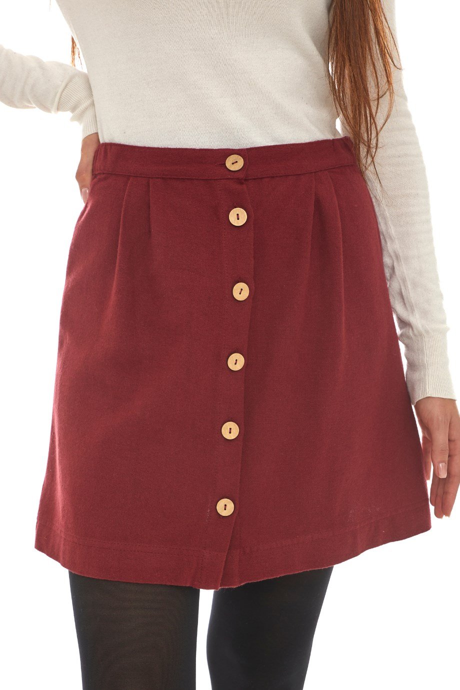 Pazen Bordo Düz Desen Kısa Etek