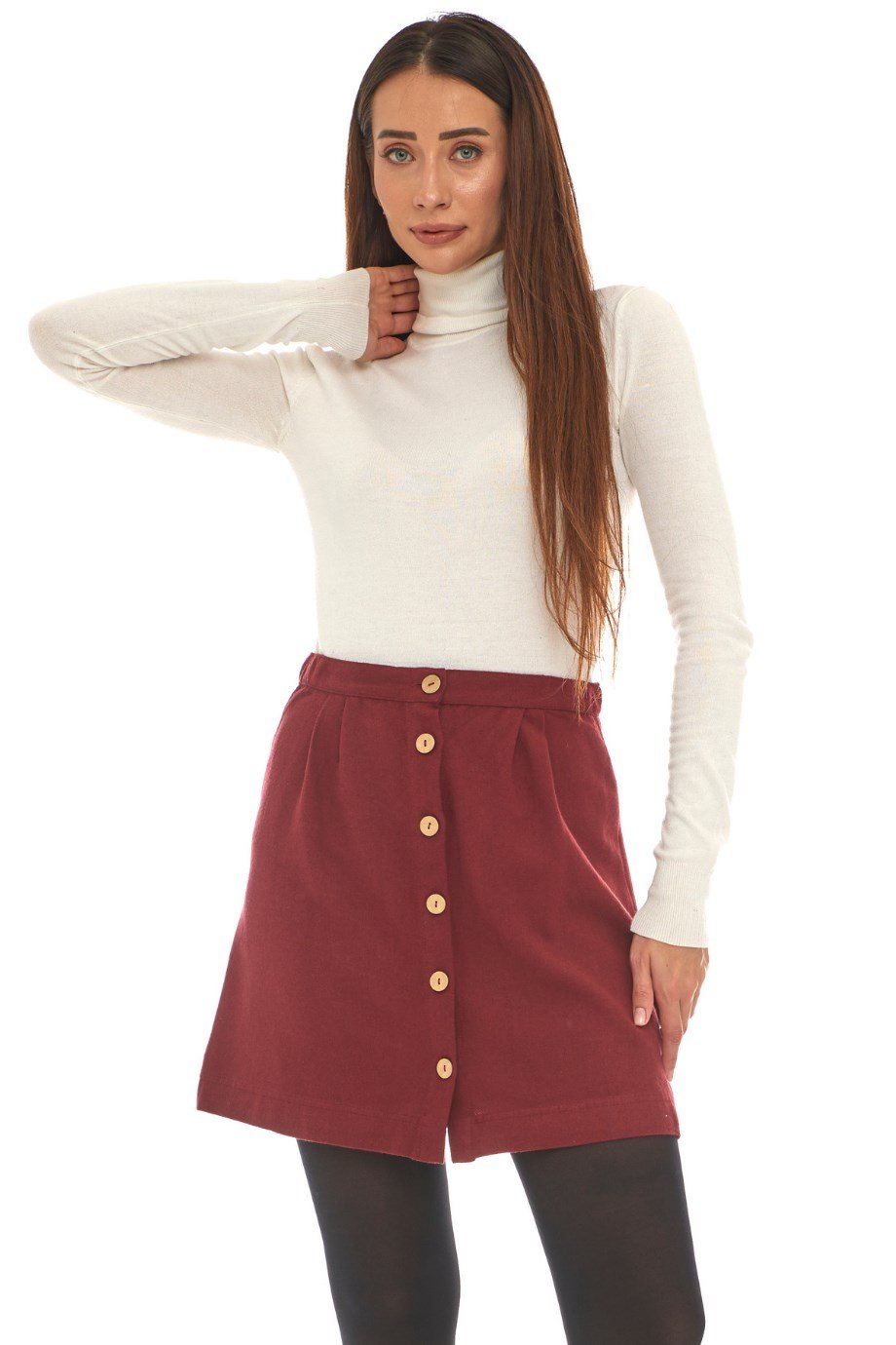 Pazen Bordo Düz Desen Kısa Etek