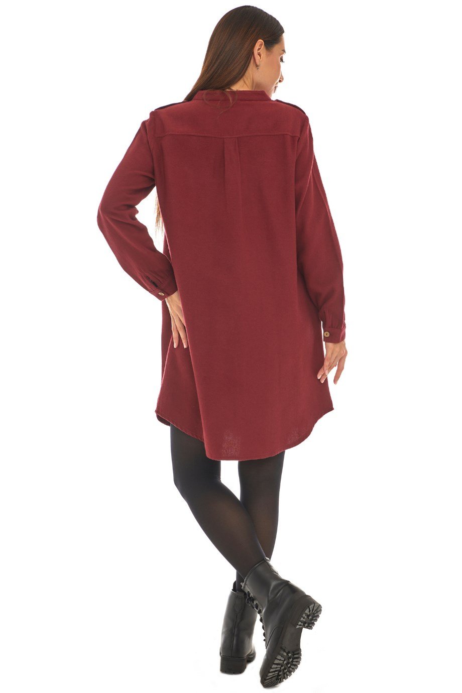 Pazen Bordo Gömlek Elbise