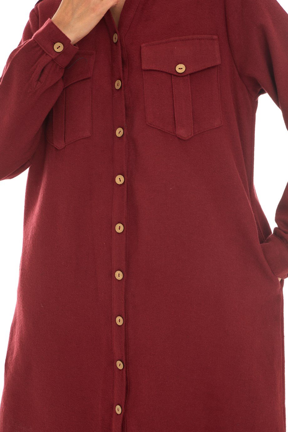 Pazen Bordo Gömlek Elbise