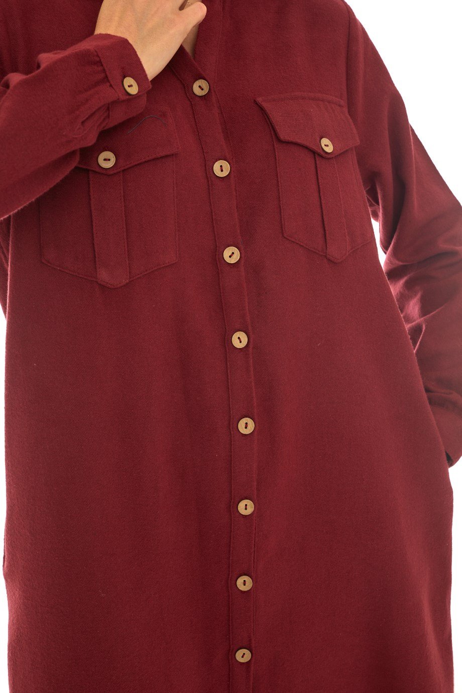 Pazen Bordo Gömlek Elbise