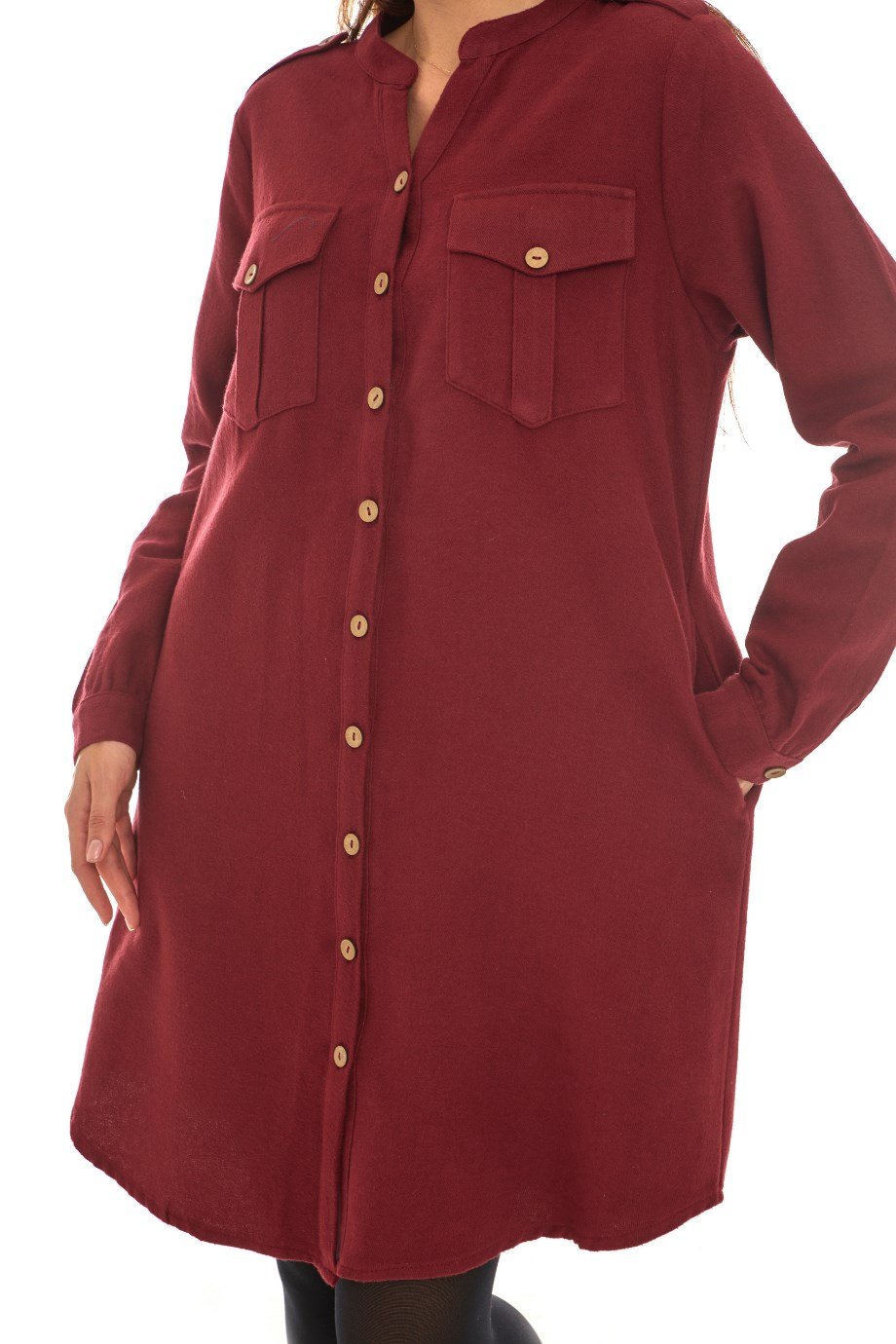 Pazen Bordo Gömlek Elbise