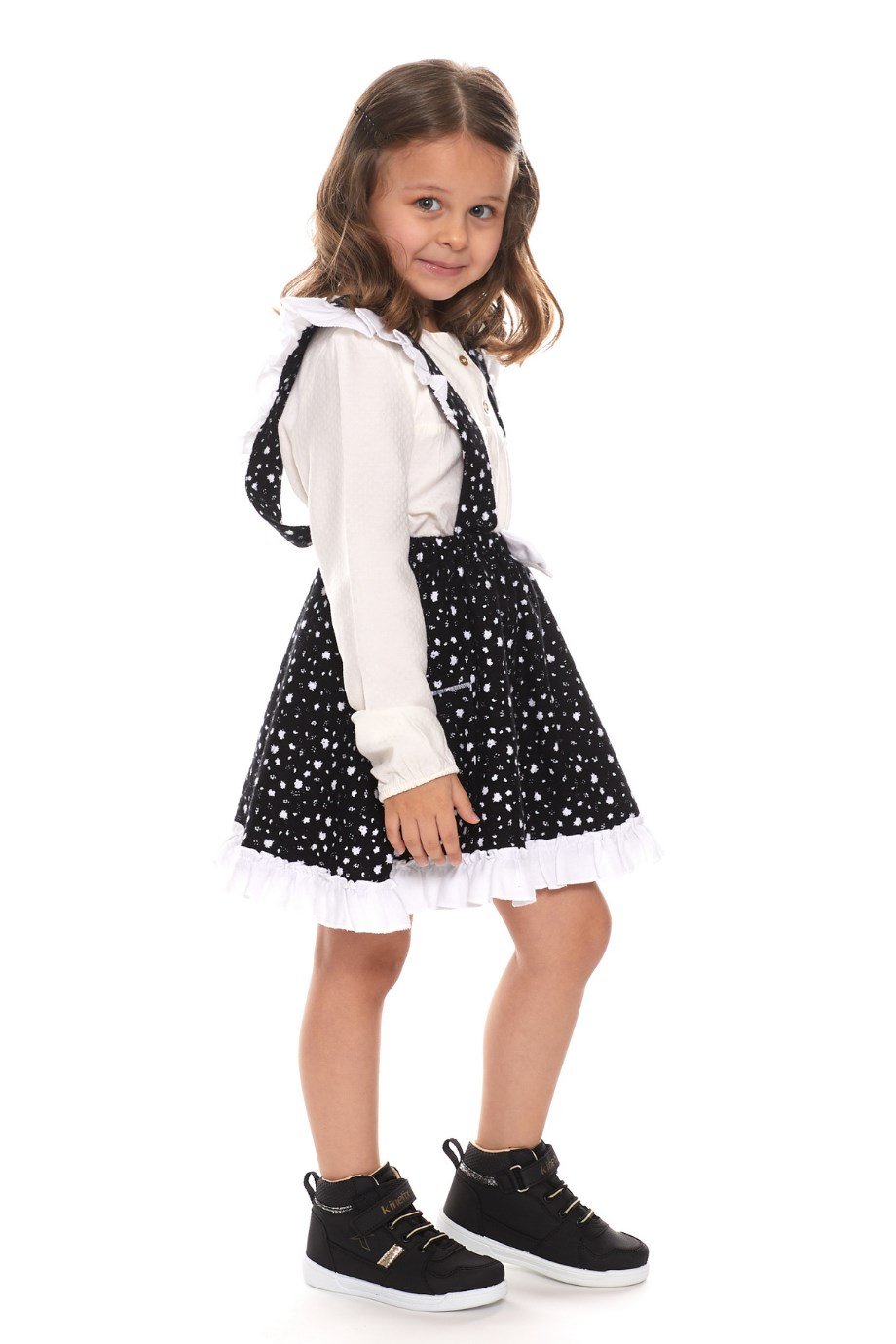 Pazen Çocuk Beyaz Salopet Etek Çıtır Desen