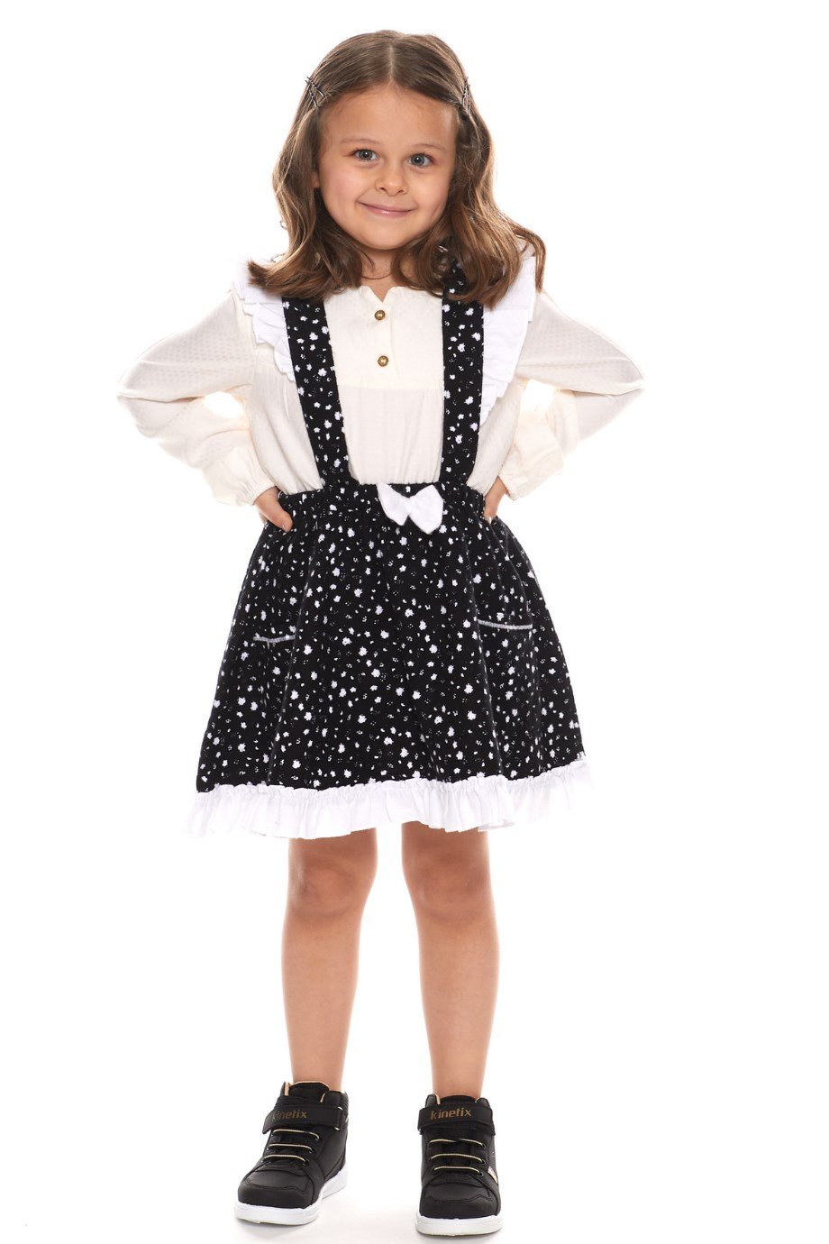 Pazen Çocuk Beyaz Salopet Etek Çıtır Desen