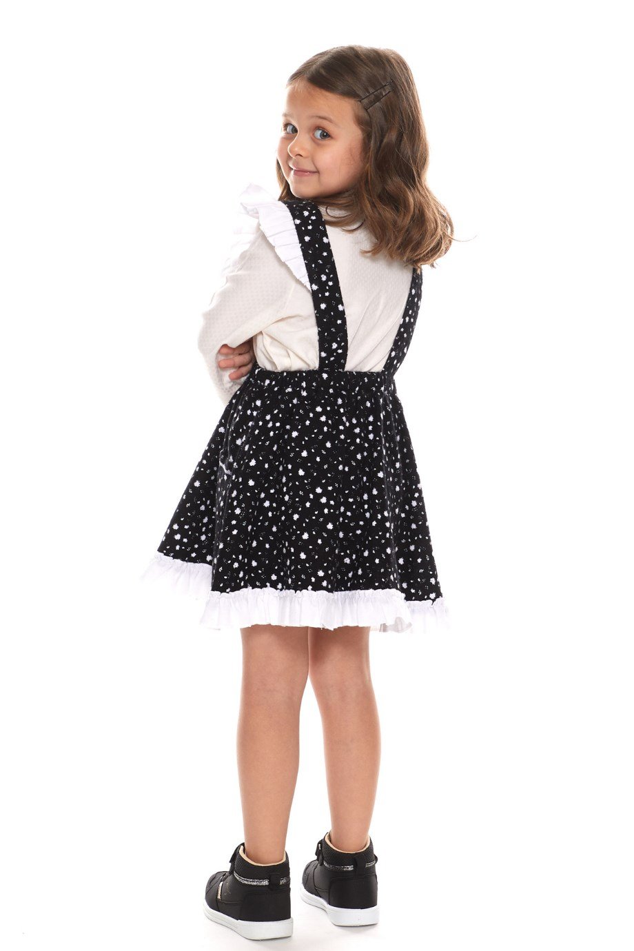 Pazen Çocuk Beyaz Salopet Etek Çıtır Desen