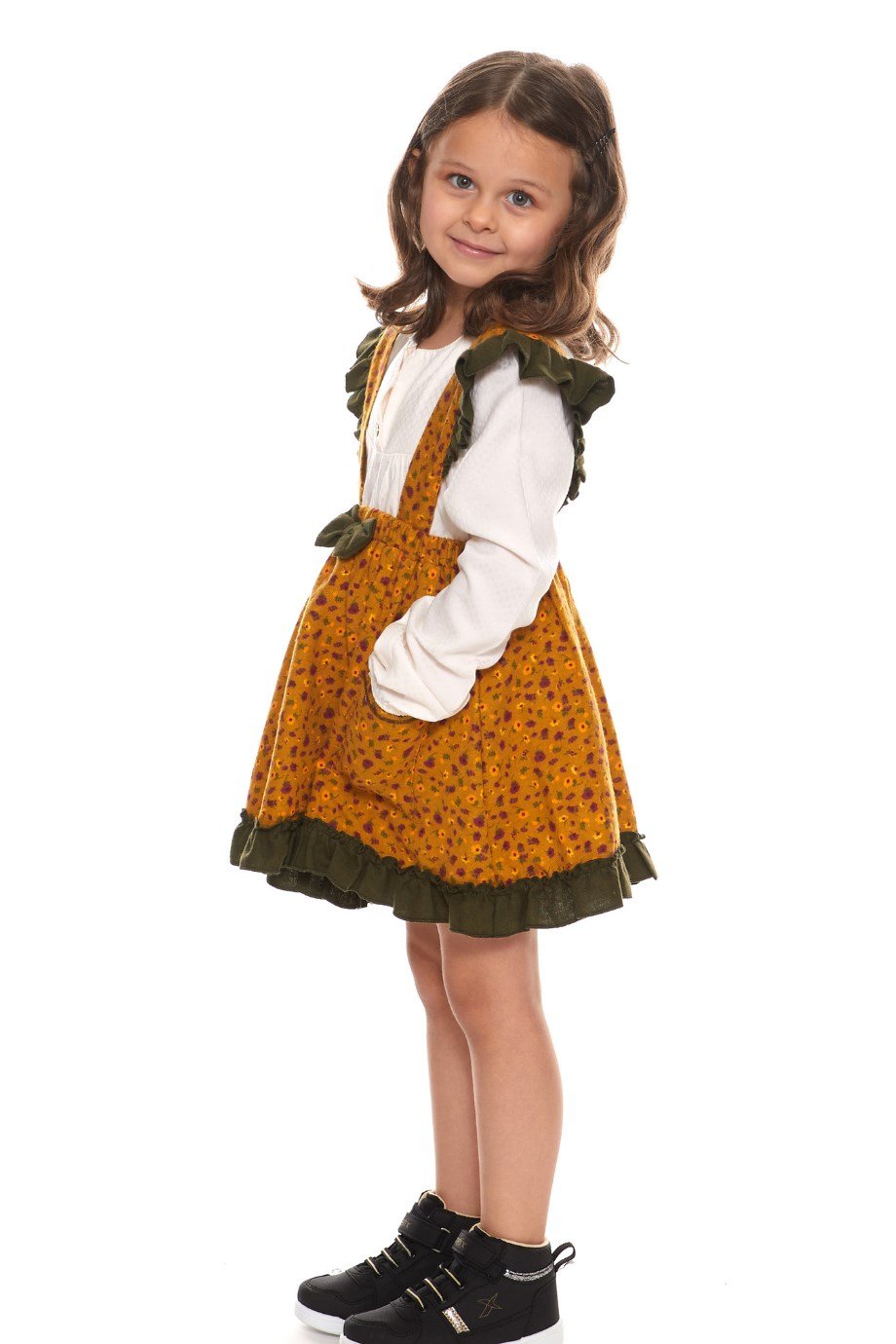 Pazen Çocuk Hardal Salopet Etek Çıtır Desen