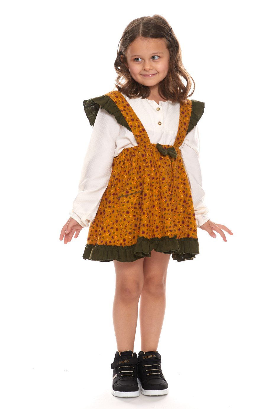 Pazen Çocuk Hardal Salopet Etek Çıtır Desen