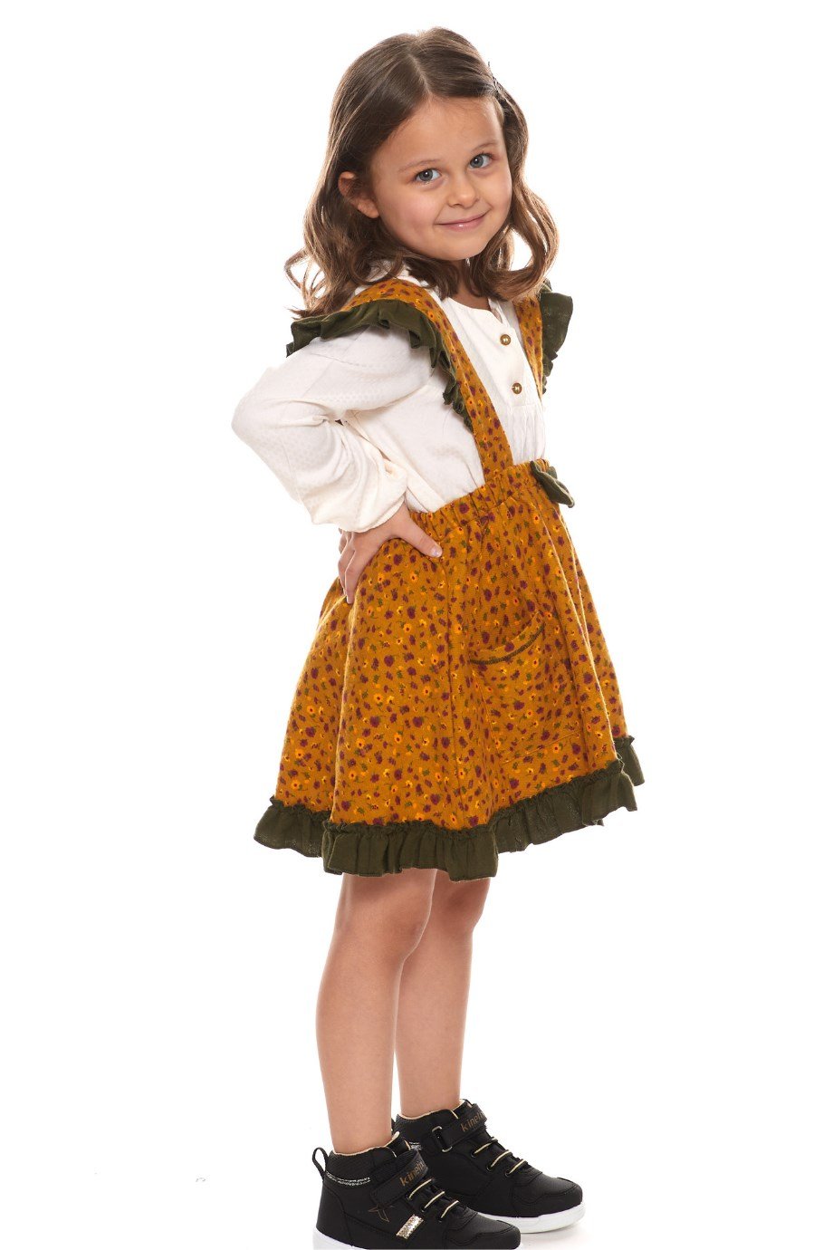 Pazen Çocuk Hardal Salopet Etek Çıtır Desen