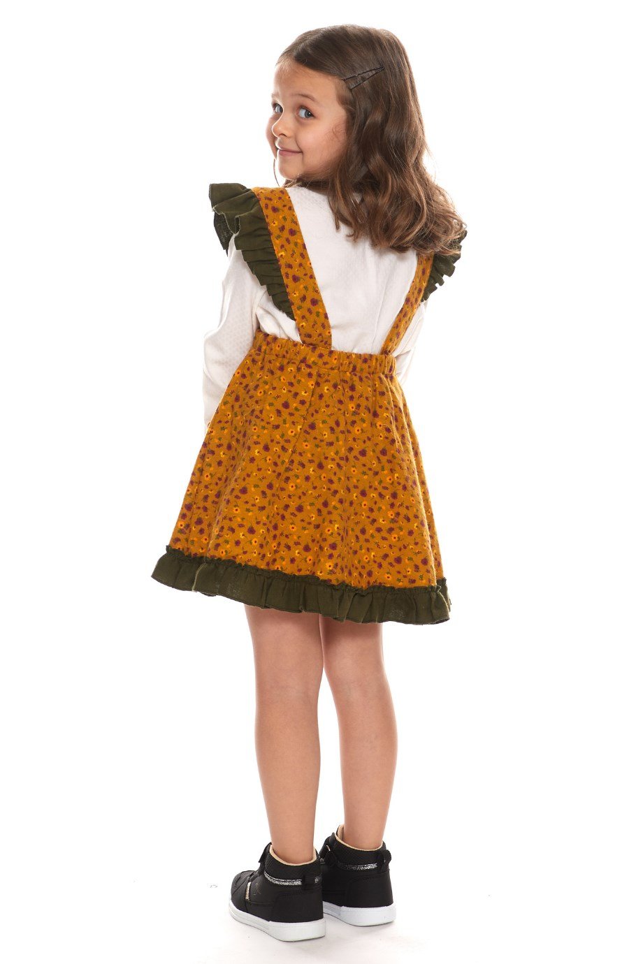 Pazen Çocuk Hardal Salopet Etek Çıtır Desen