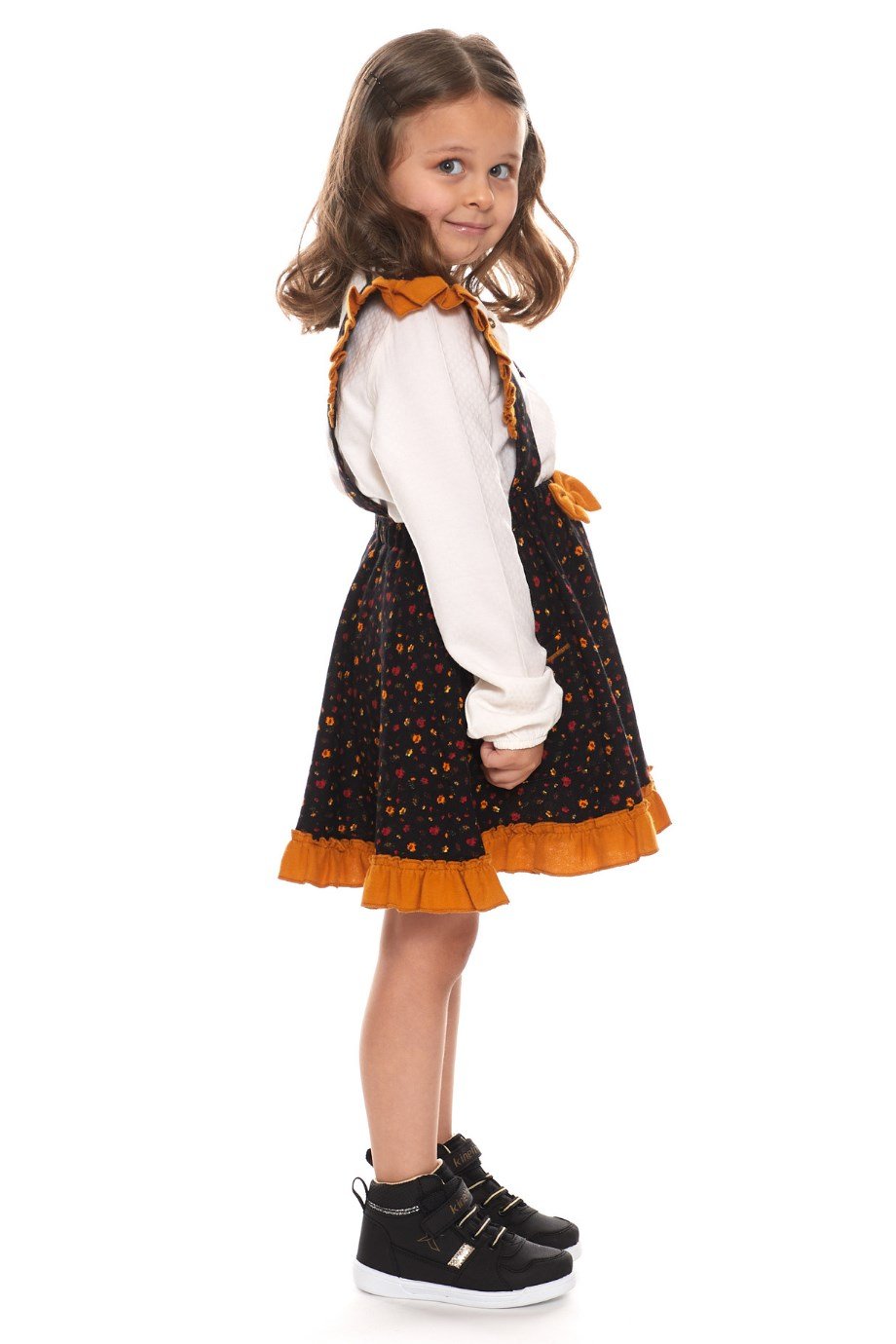 Pazen Çocuk Siyah Salopet Etek Çıtır Desen