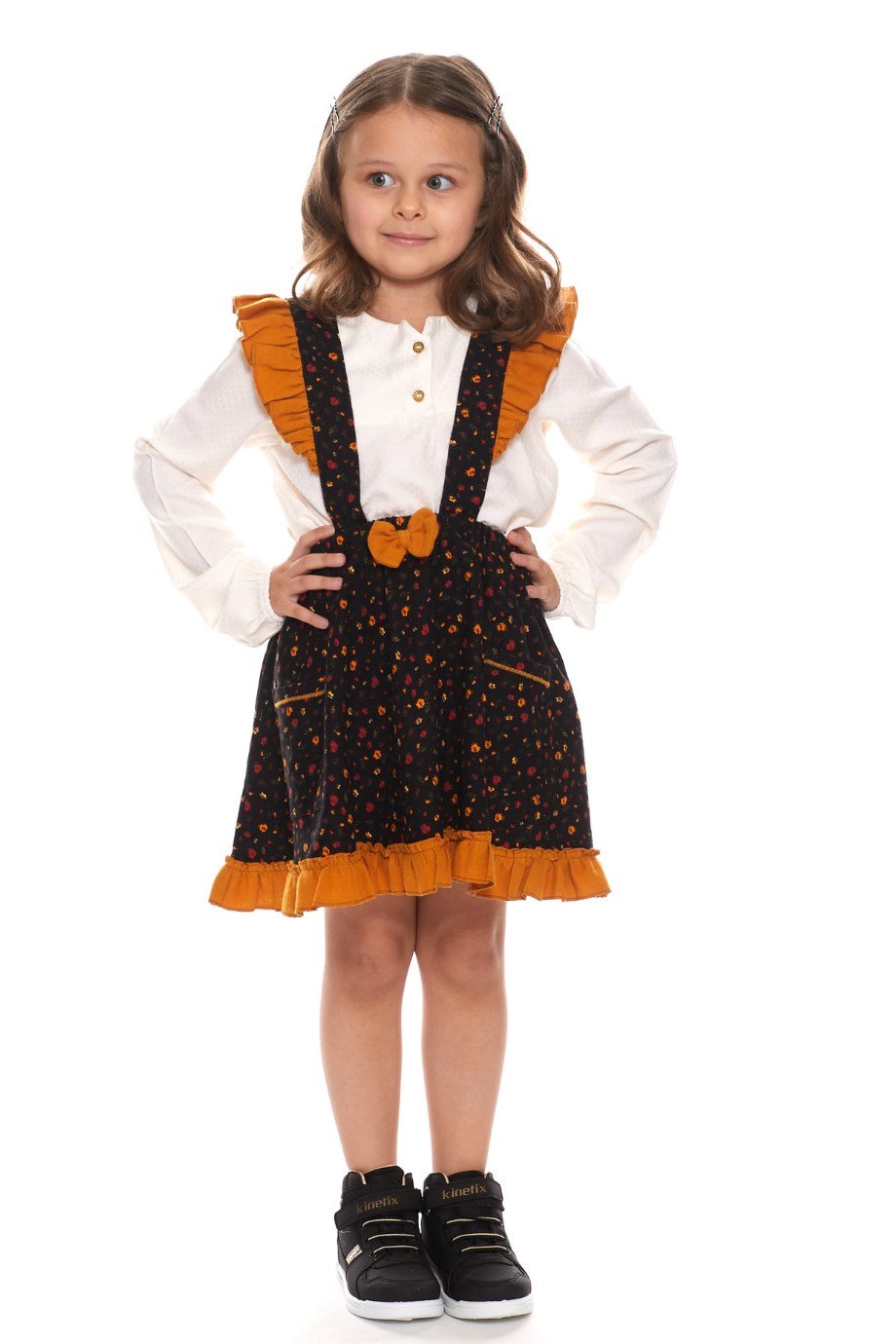 Pazen Çocuk Siyah Salopet Etek Çıtır Desen