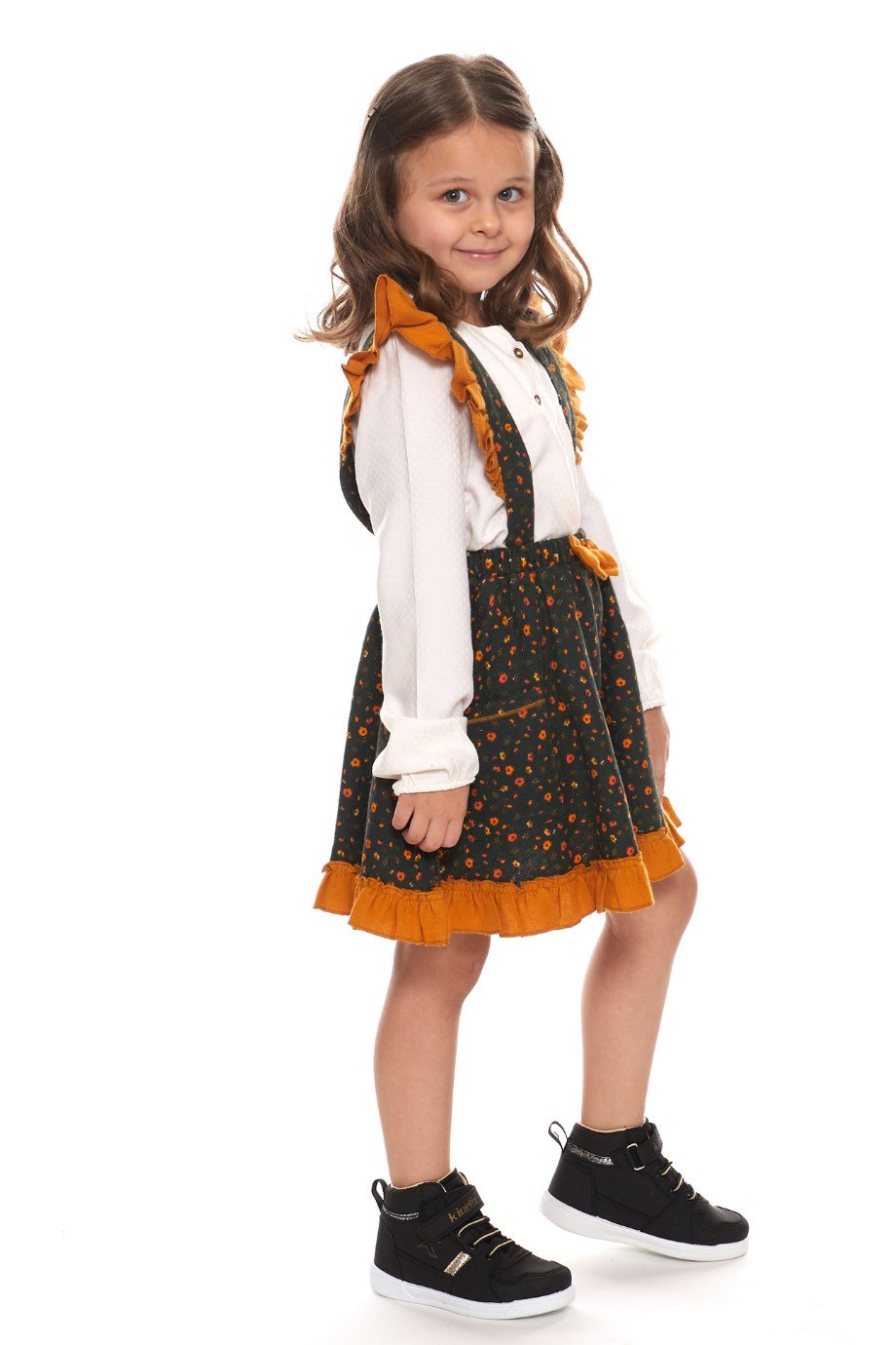 Pazen Çocuk Yeşil Salopet Etek Çıtır Desen